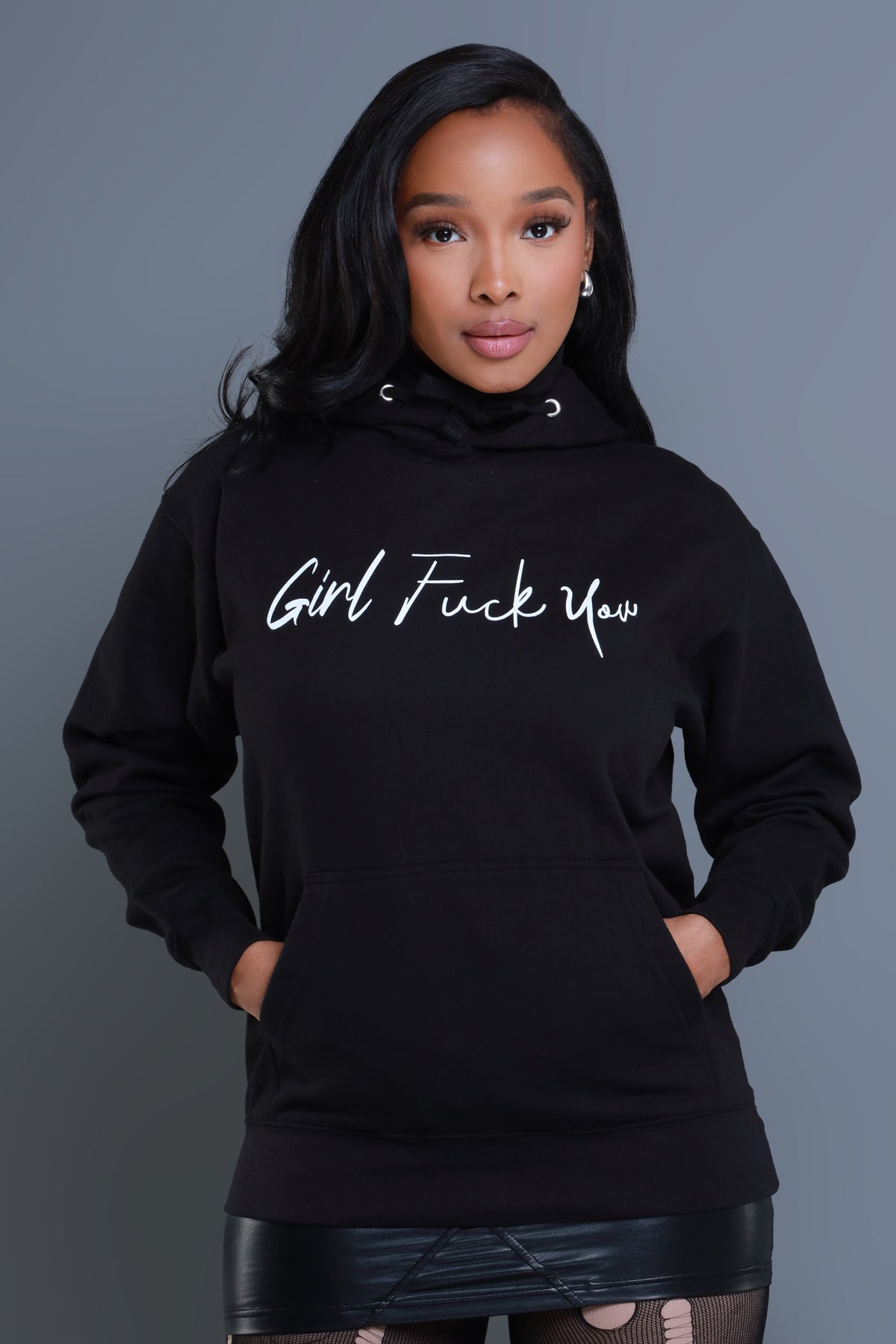 
              Girl F You Graphic Hooded Sweatshirt - Black/White - Swank A Posh
            