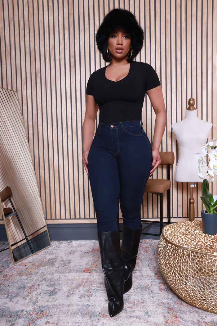 That's Deep Cellulite Deleter Short Sleeve Ribbed Top - Black - Swank A Posh