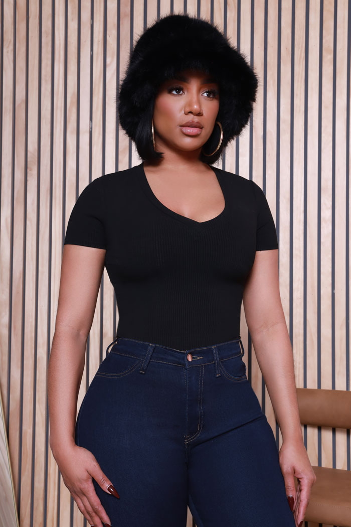 That's Deep Cellulite Deleter Short Sleeve Ribbed Top - Black - Swank A Posh