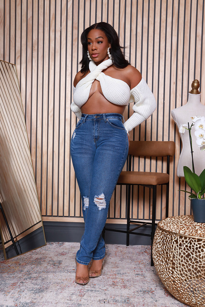 In The Cut High Rise Hourglass Distressed Skinny Jeans - Medium Wash - Swank A Posh