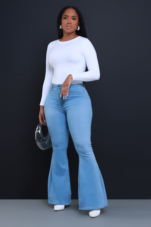 Blue High Rise Buttoned Bootcut Jeans