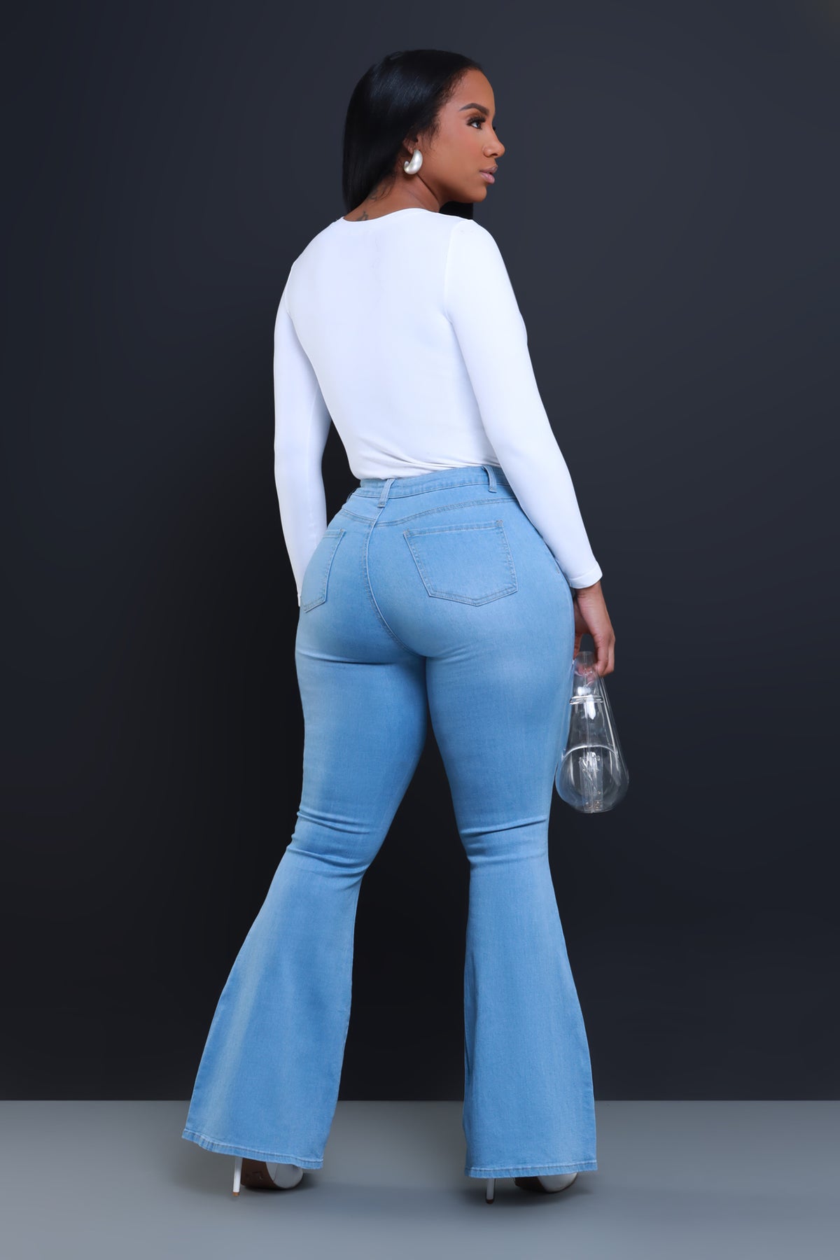 
              Bing High Waist Stretchy Bell Bottom Jeans - Light Wash - Swank A Posh
            