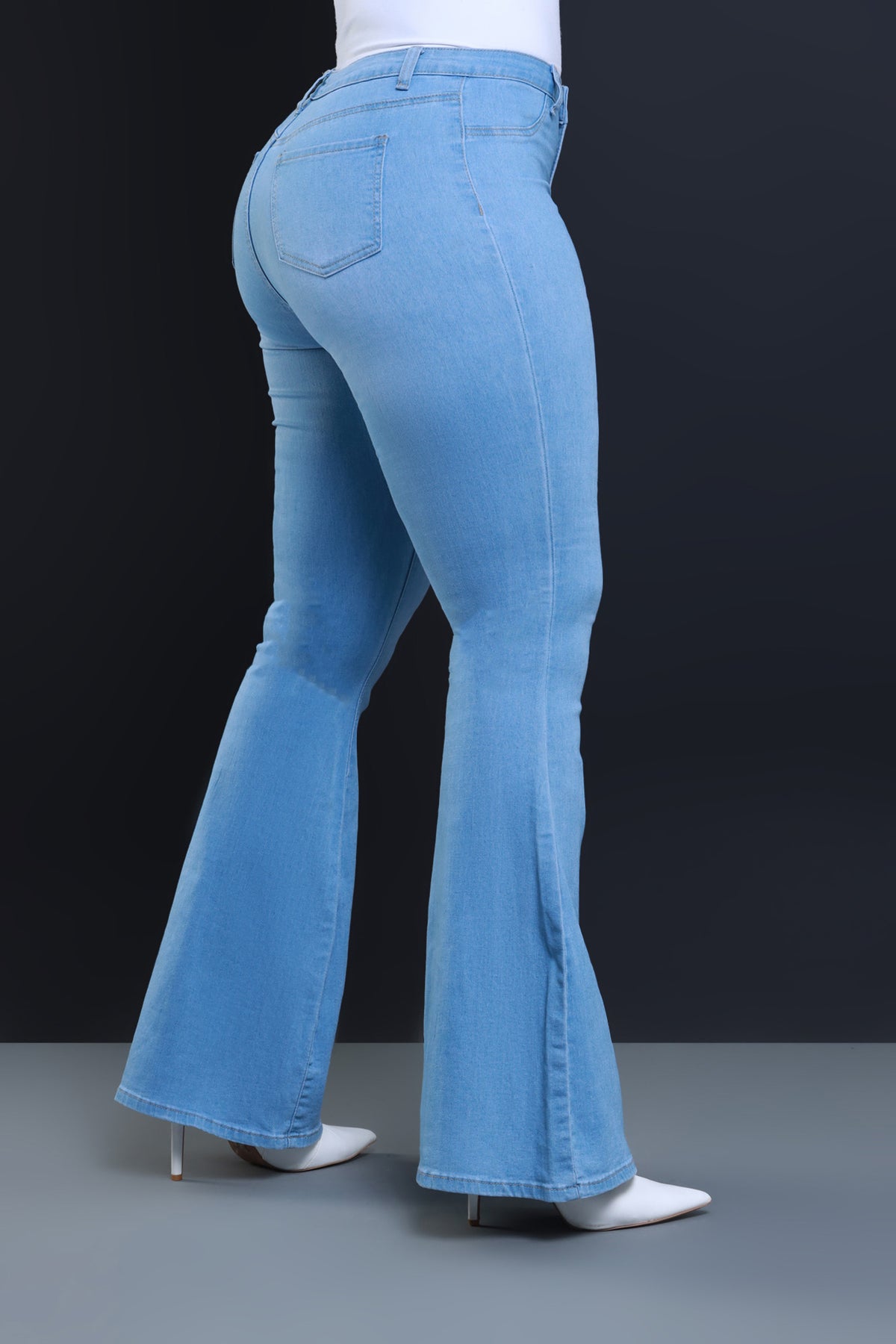 HIGH WAISTED STRETCHY BELL BOTTOM LIGHT BLUE - LOVER BRAND FASHION