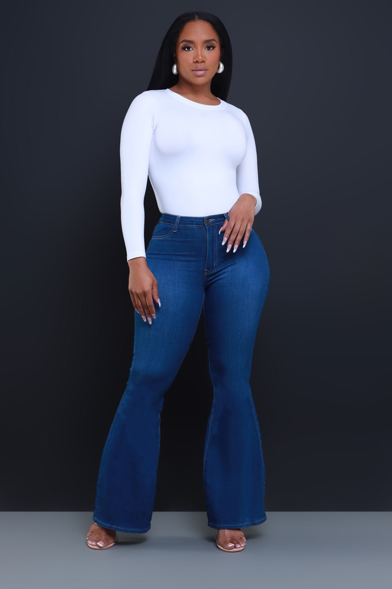 Women's High Waisted Dark Blue Stretchy Distressed Flare Denim Jeans –  BPosh Beauty Bar & Boutique