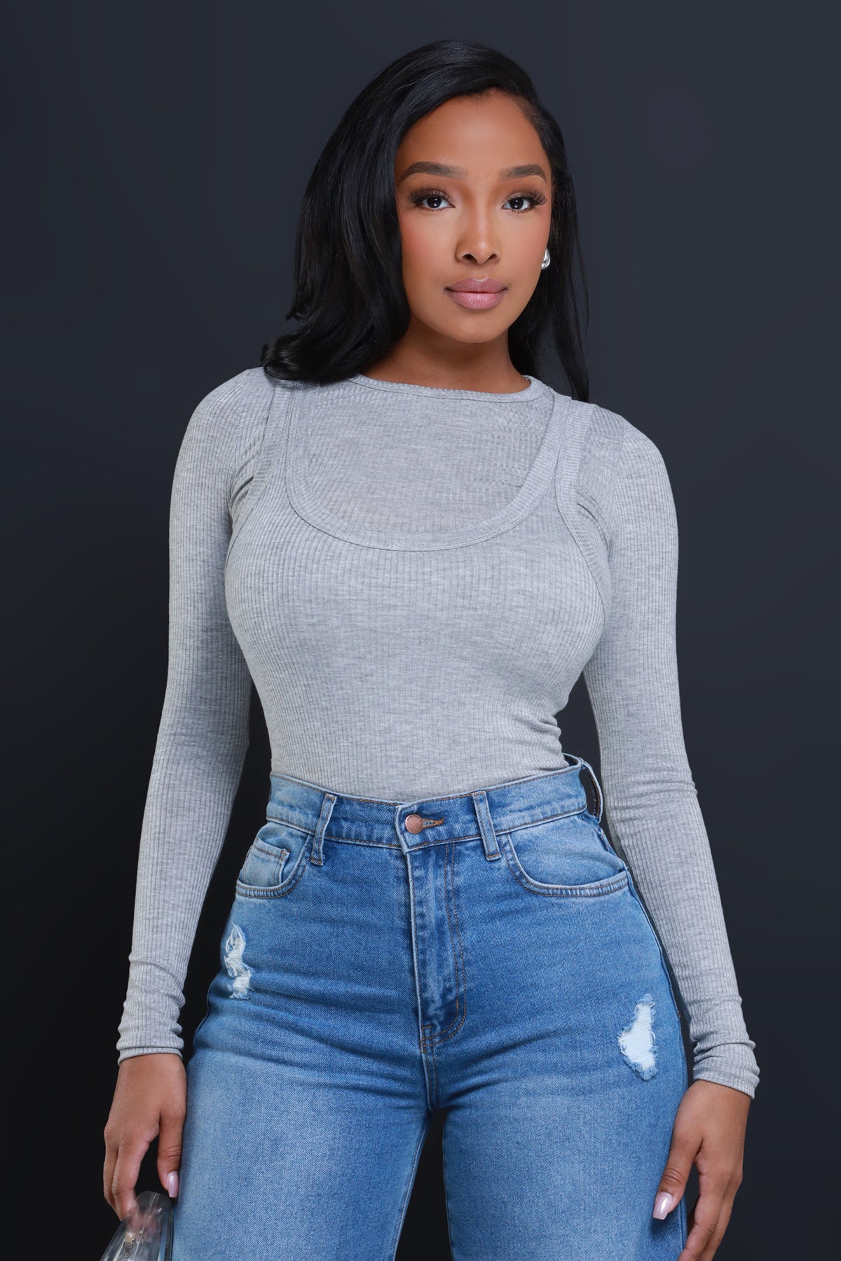 
              All Too Well Ribbed Double Layer Top - Heather Grey - Swank A Posh
            