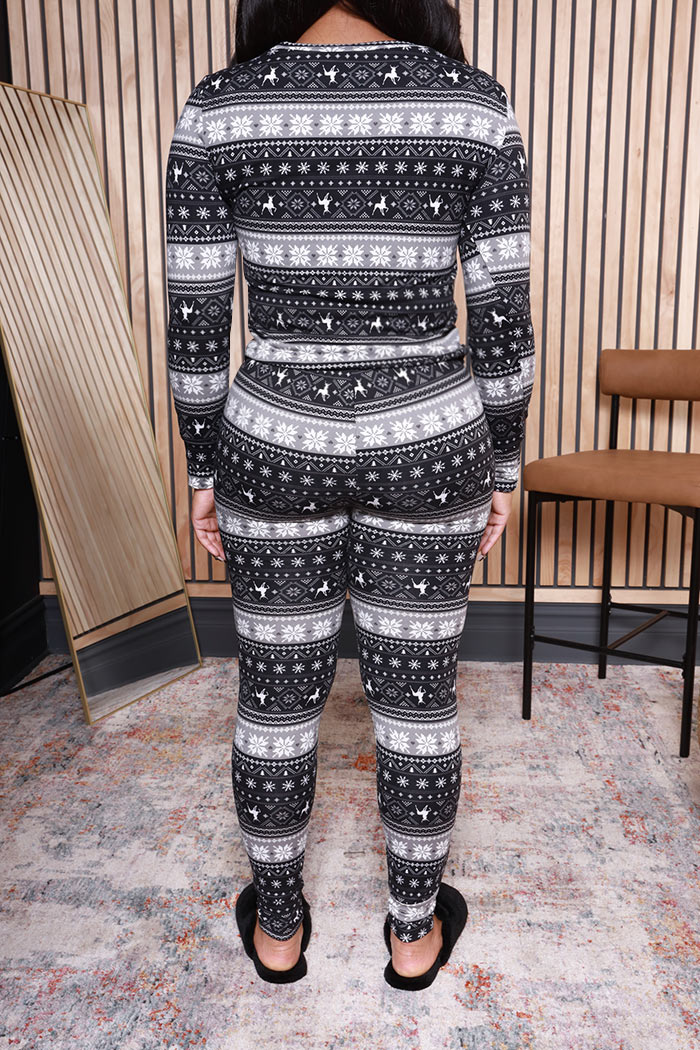 Secret Santa Printed Pajama Set - Black Printed - Swank A Posh