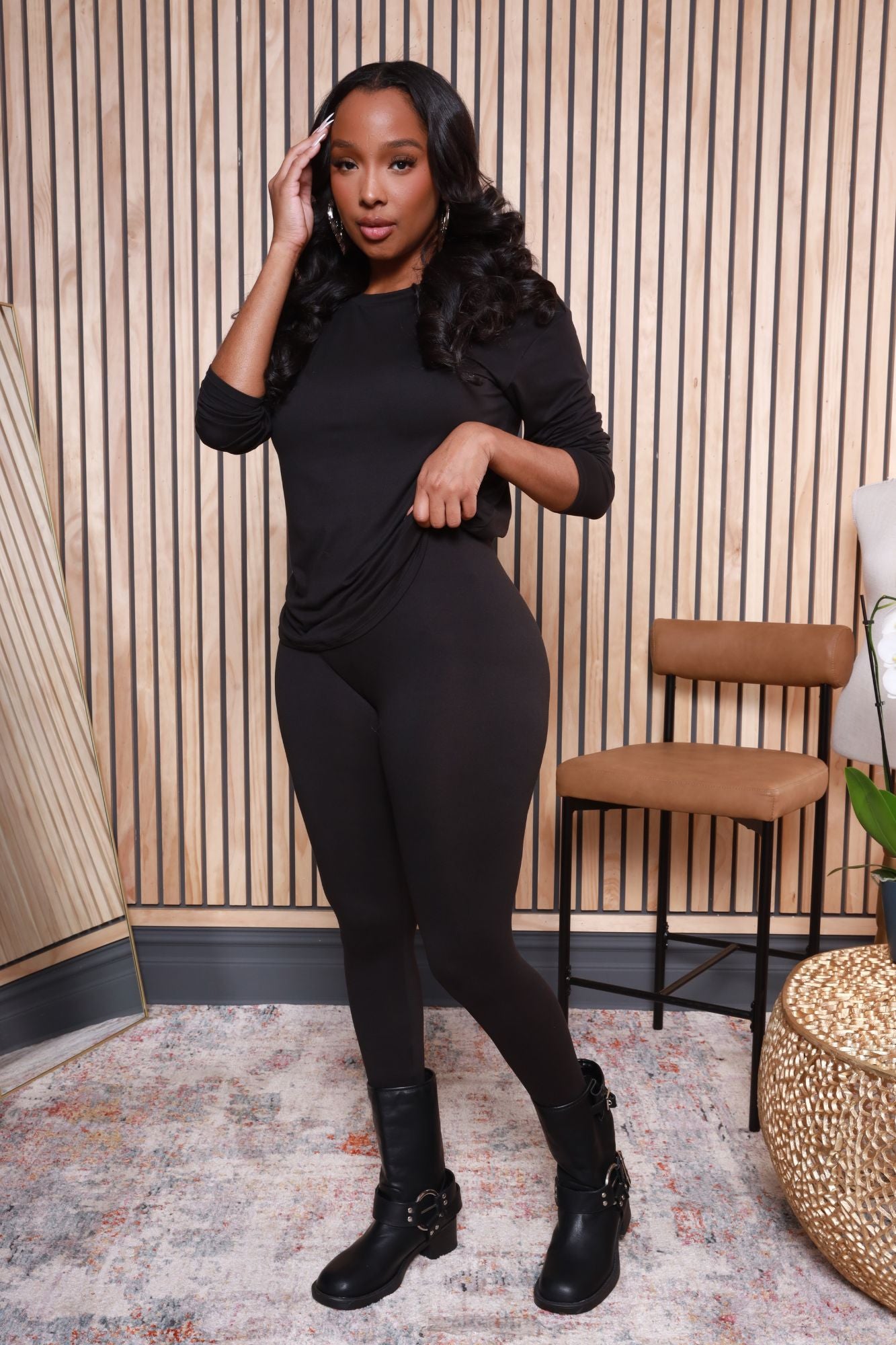 Fit The Vibe Crewneck Legging Set - Black - Swank A Posh