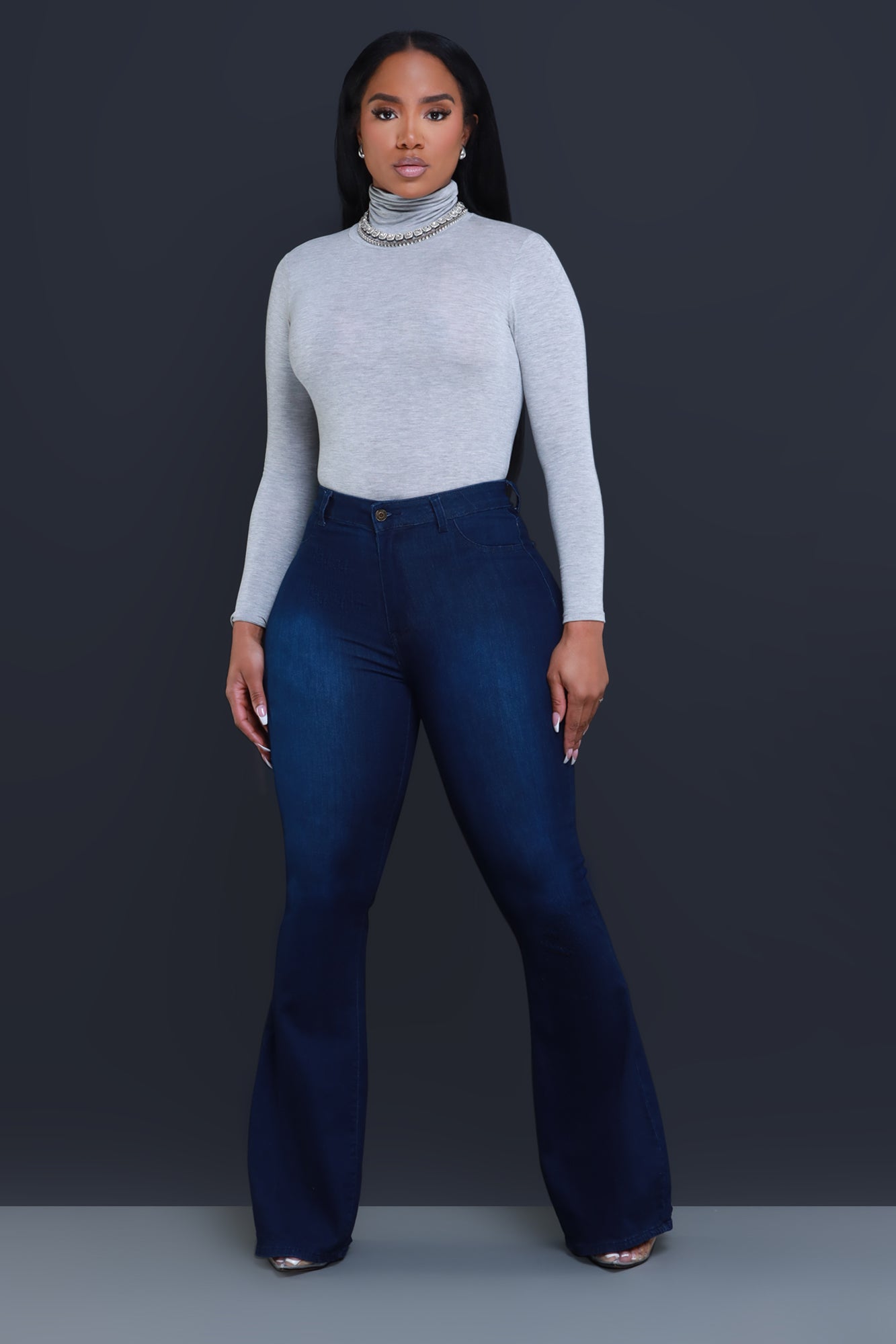 Bing High Waist Stretchy Bell Bottom Jeans - Dark Wash - Swank A Posh
