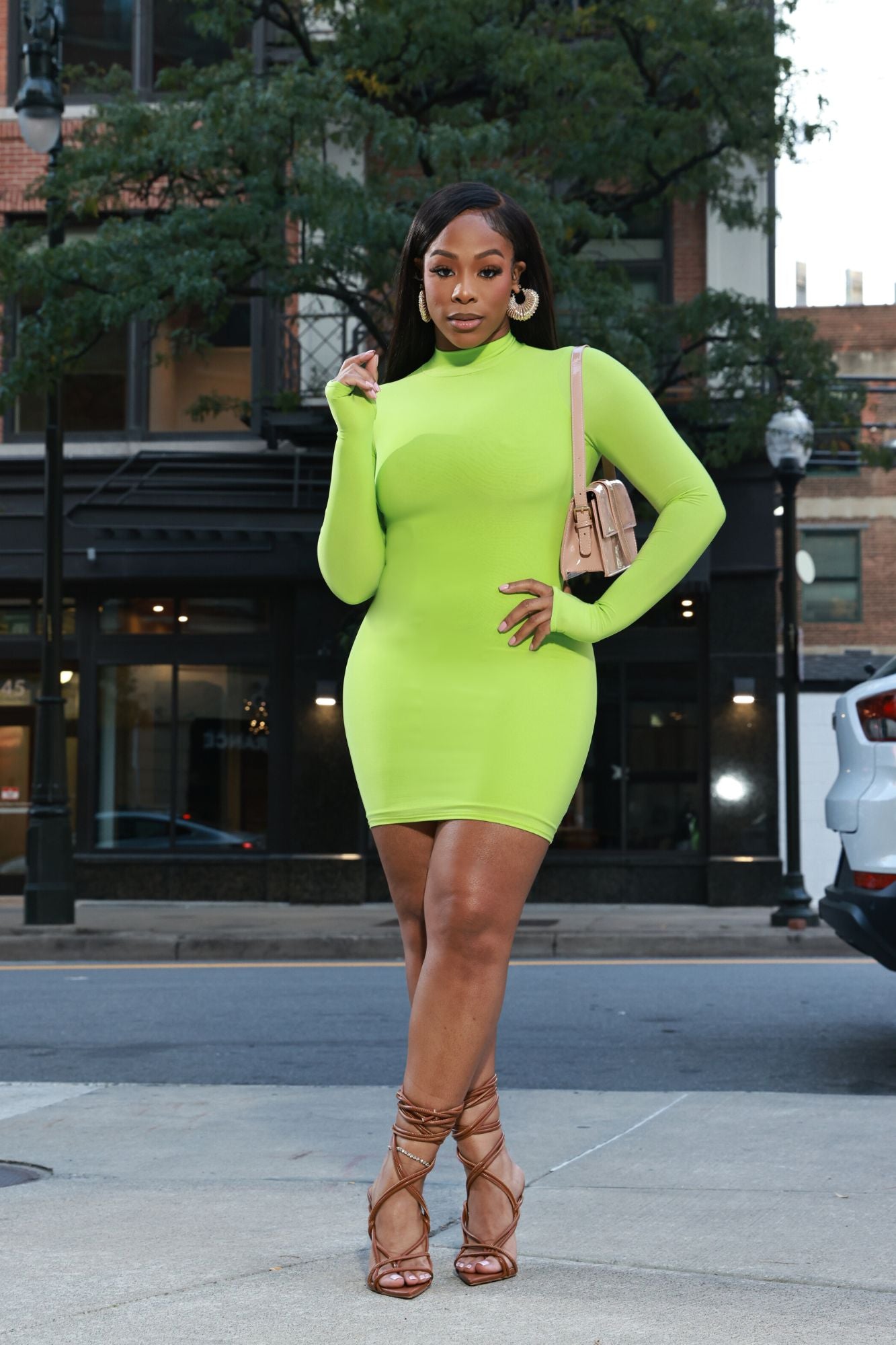 How It Went Mock Neck Mini Dress - Green - Swank A Posh