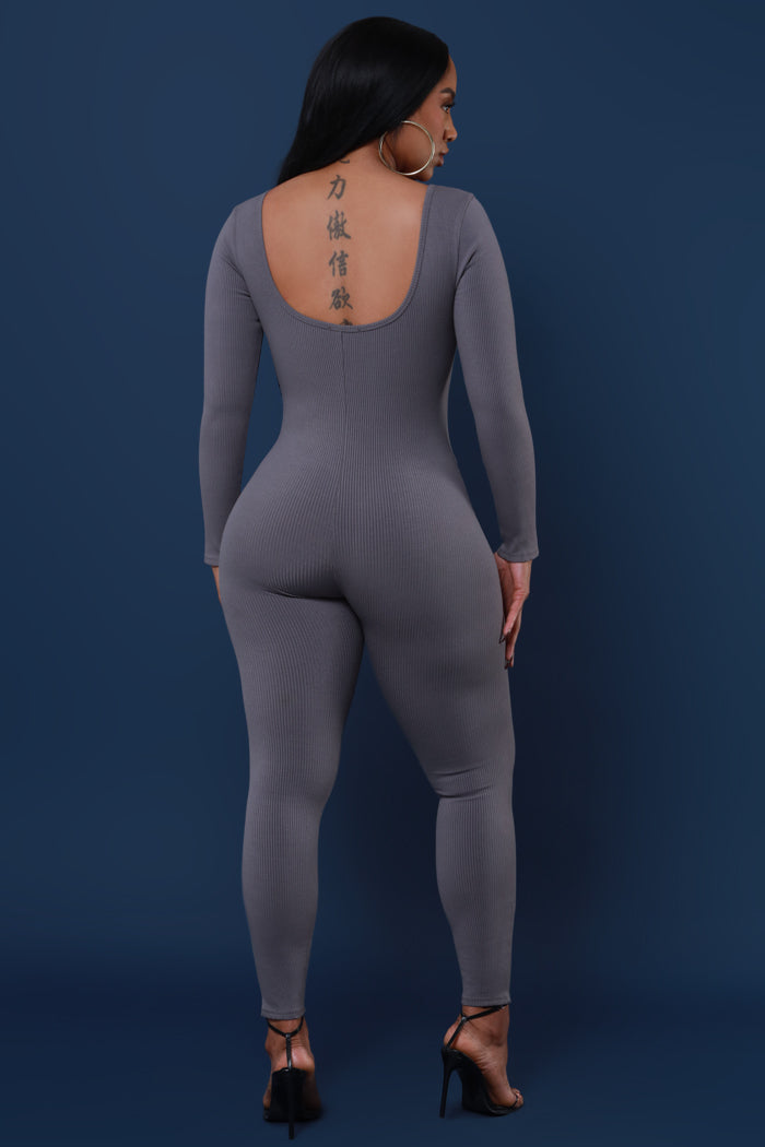 Seal The Deal Cellulite Deleter Scoop Neck Jumpsuit - Charcoal - Swank A Posh
