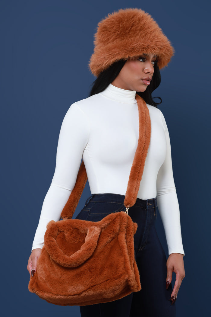 Hold My Spot Faux Fur Crossbody Bag - Camel Medium - Swank A Posh