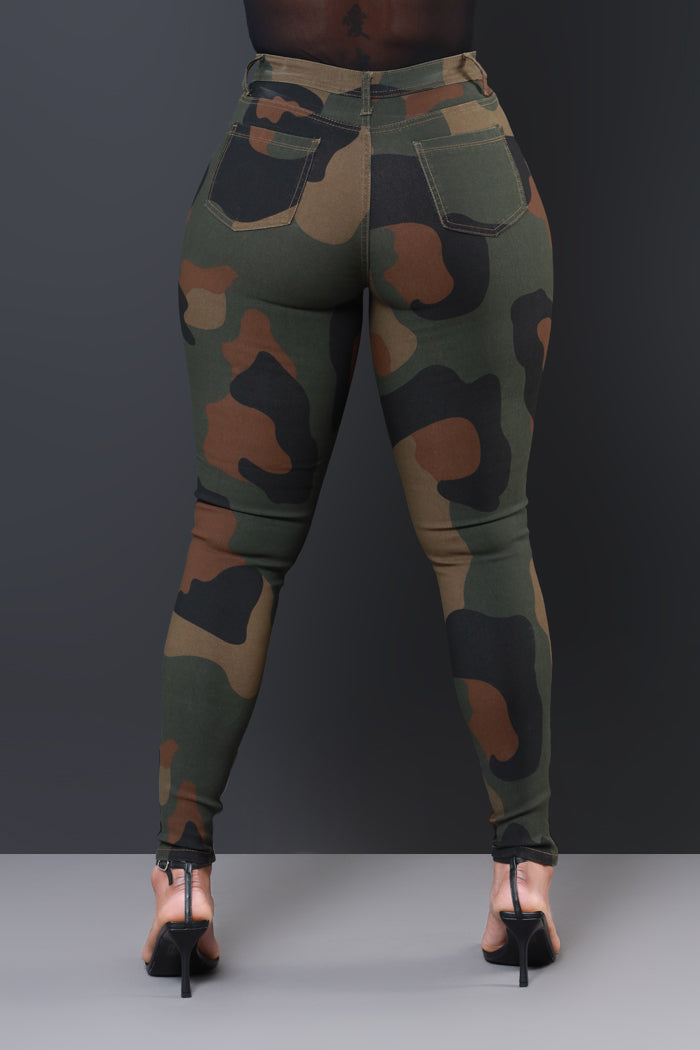 Super Swank High Rise Belt Loop Stretchy Skinny Jeans - Dark Camouflage - Swank A Posh