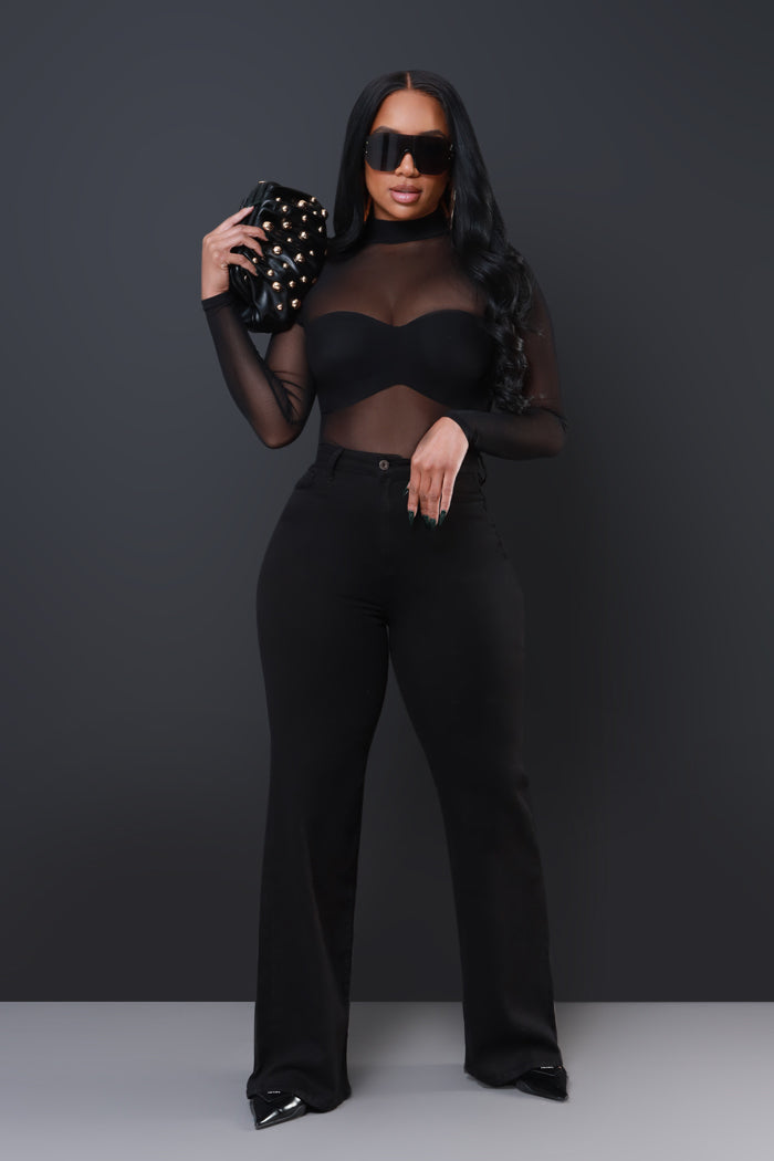 Next Move High Rise Wide Flare Jeans - Black - Swank A Posh