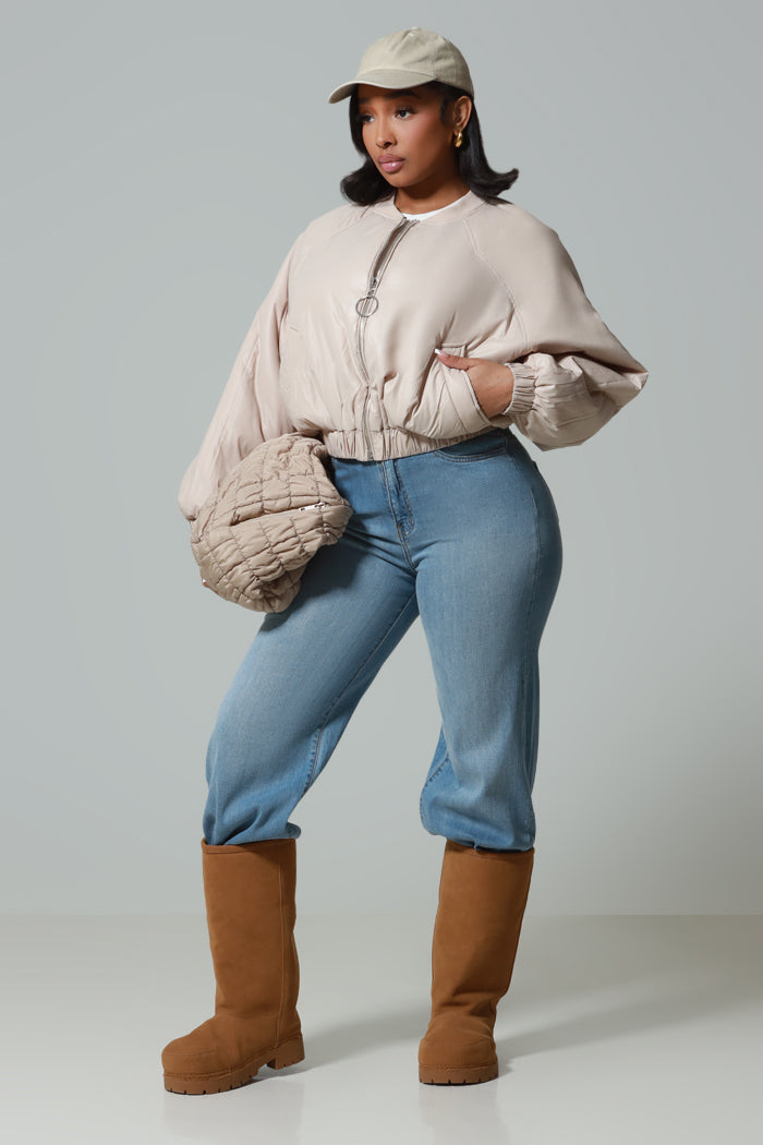 Up For It Oversized Bomber Jacket - Beige - Swank A Posh