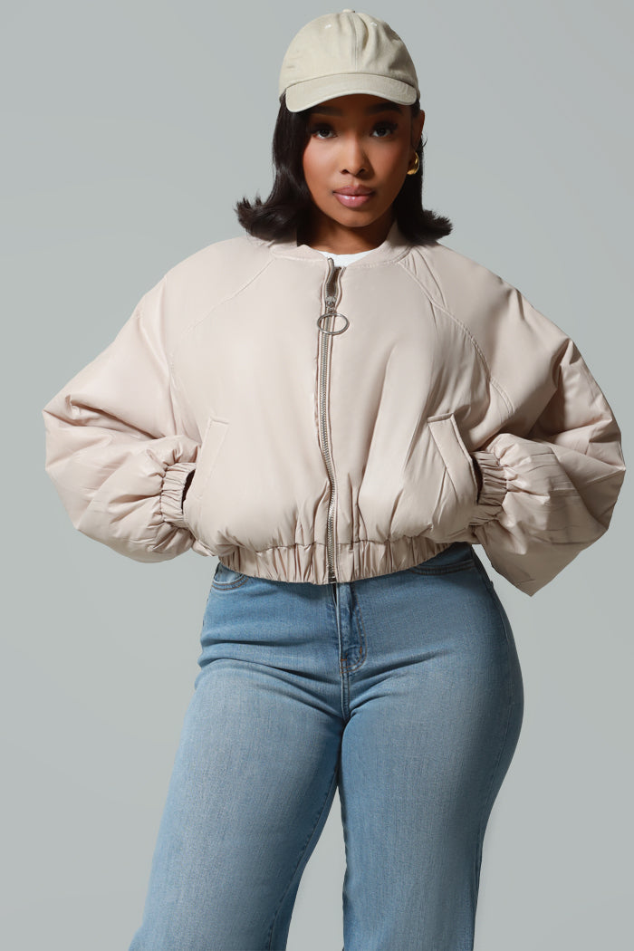 Up For It Oversized Bomber Jacket - Beige - Swank A Posh