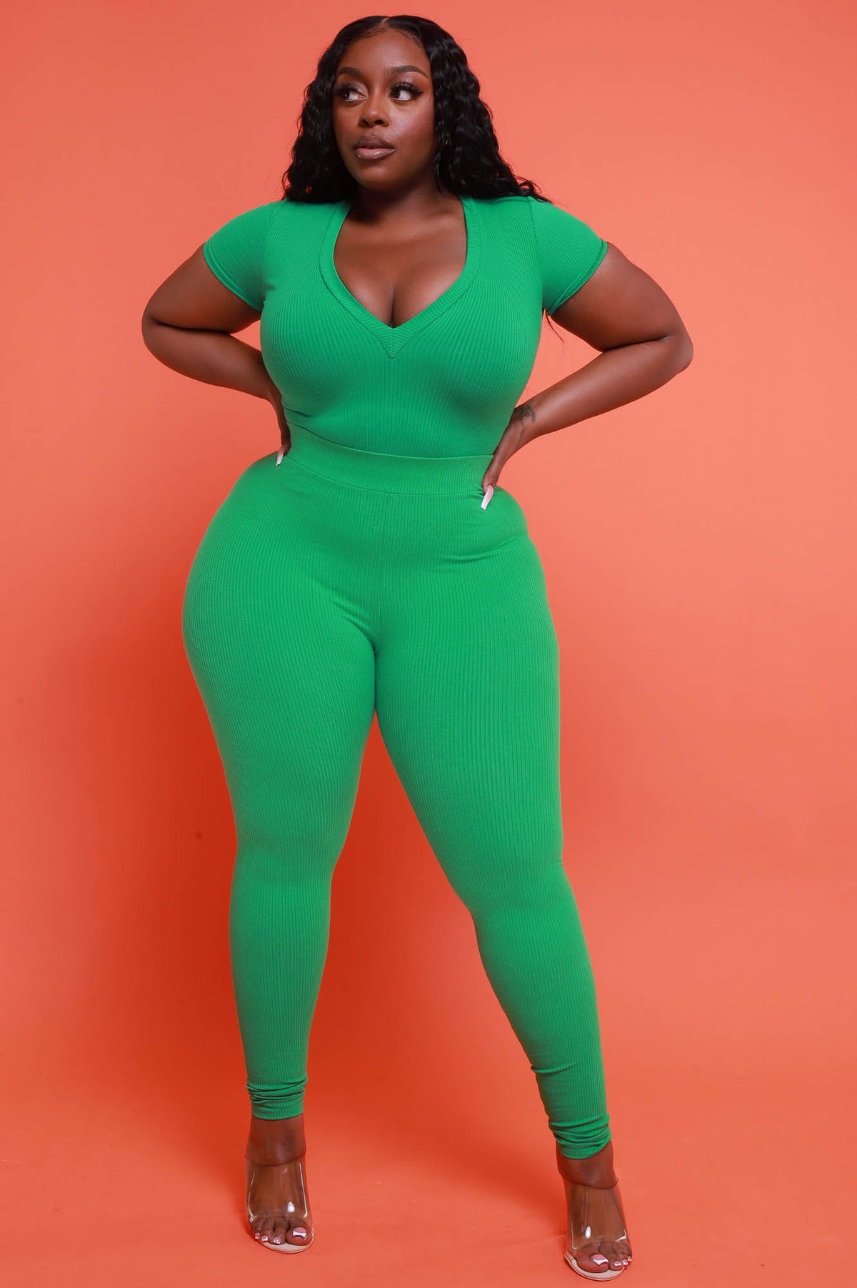 Forest Green Structured Snatched Ribbed Leggings