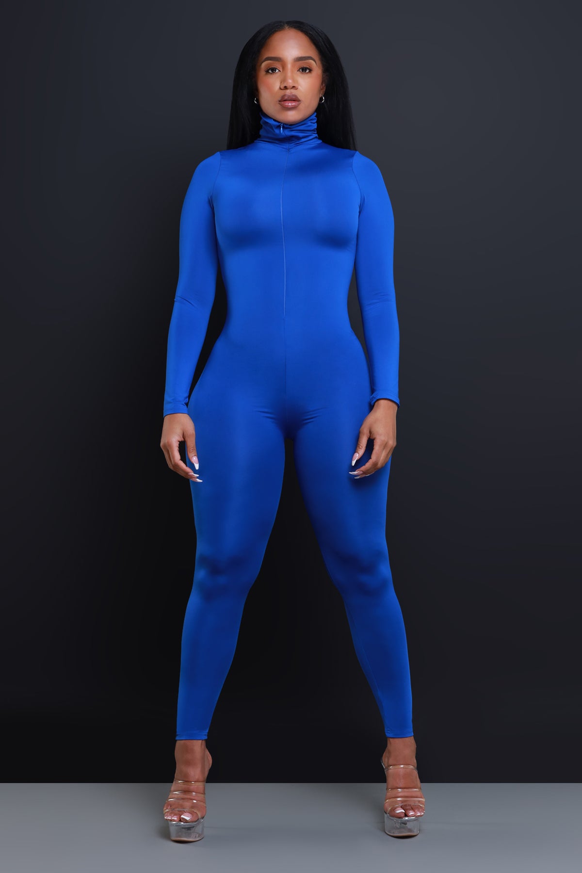 
              High Class Mock Neck Jumpsuit - Royal Blue - Swank A Posh
            