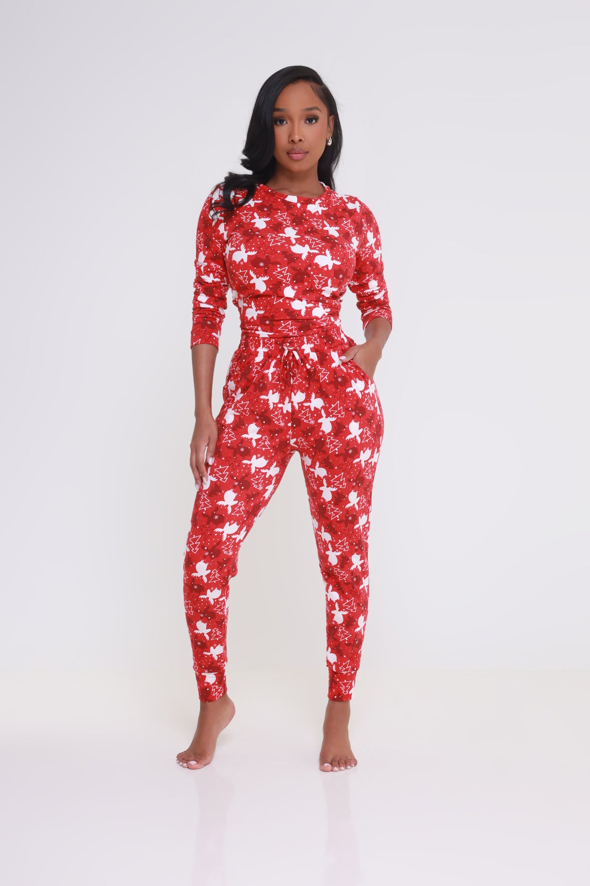 
              Let It Snow Printed Pajama Set - Red/White - Swank A Posh
            