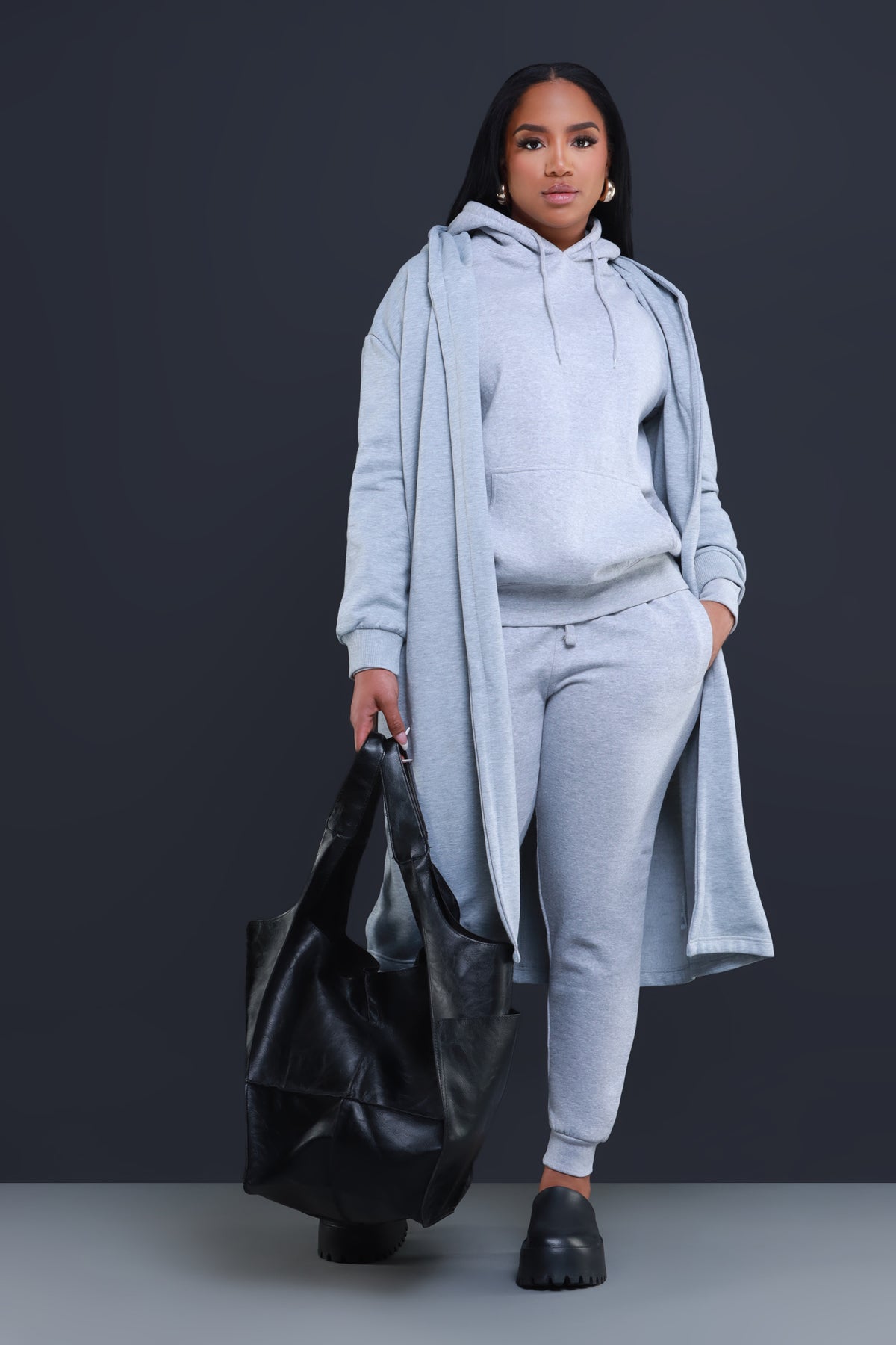 
              State Of Mind Hooded Jogger Set - Heather Grey - Swank A Posh
            
