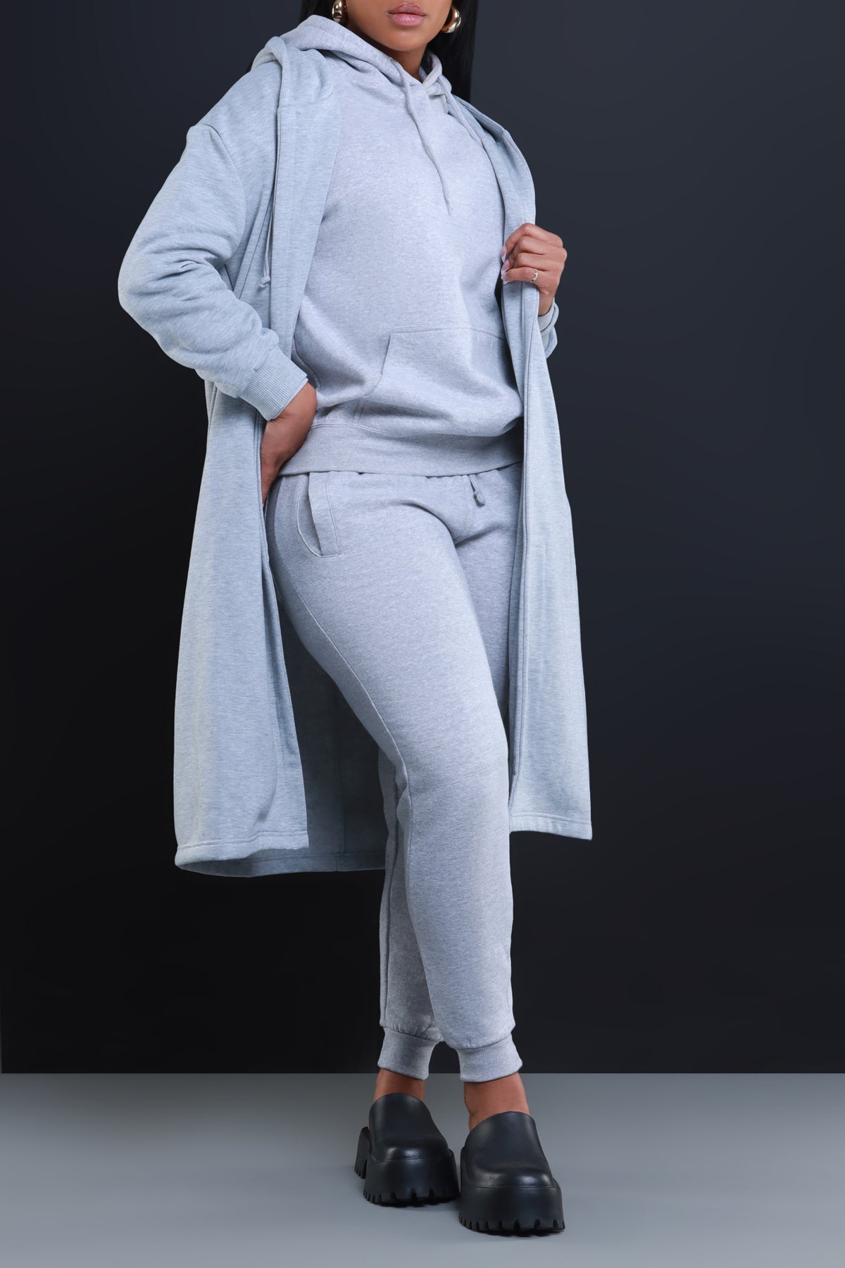 
              State Of Mind Hooded Jogger Set - Heather Grey - Swank A Posh
            