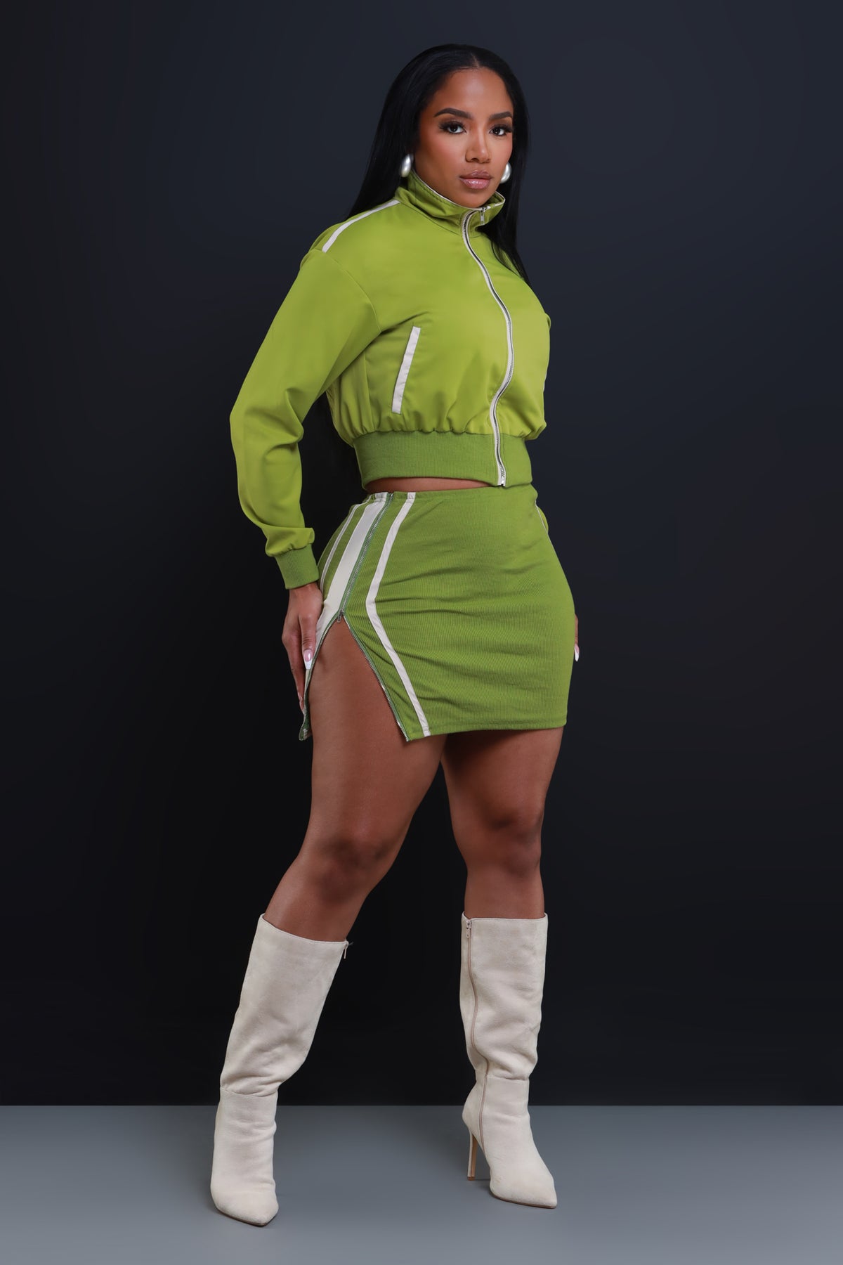 
              Sixth Sense Zip Up Athletic Skirt Set - Green - Swank A Posh
            