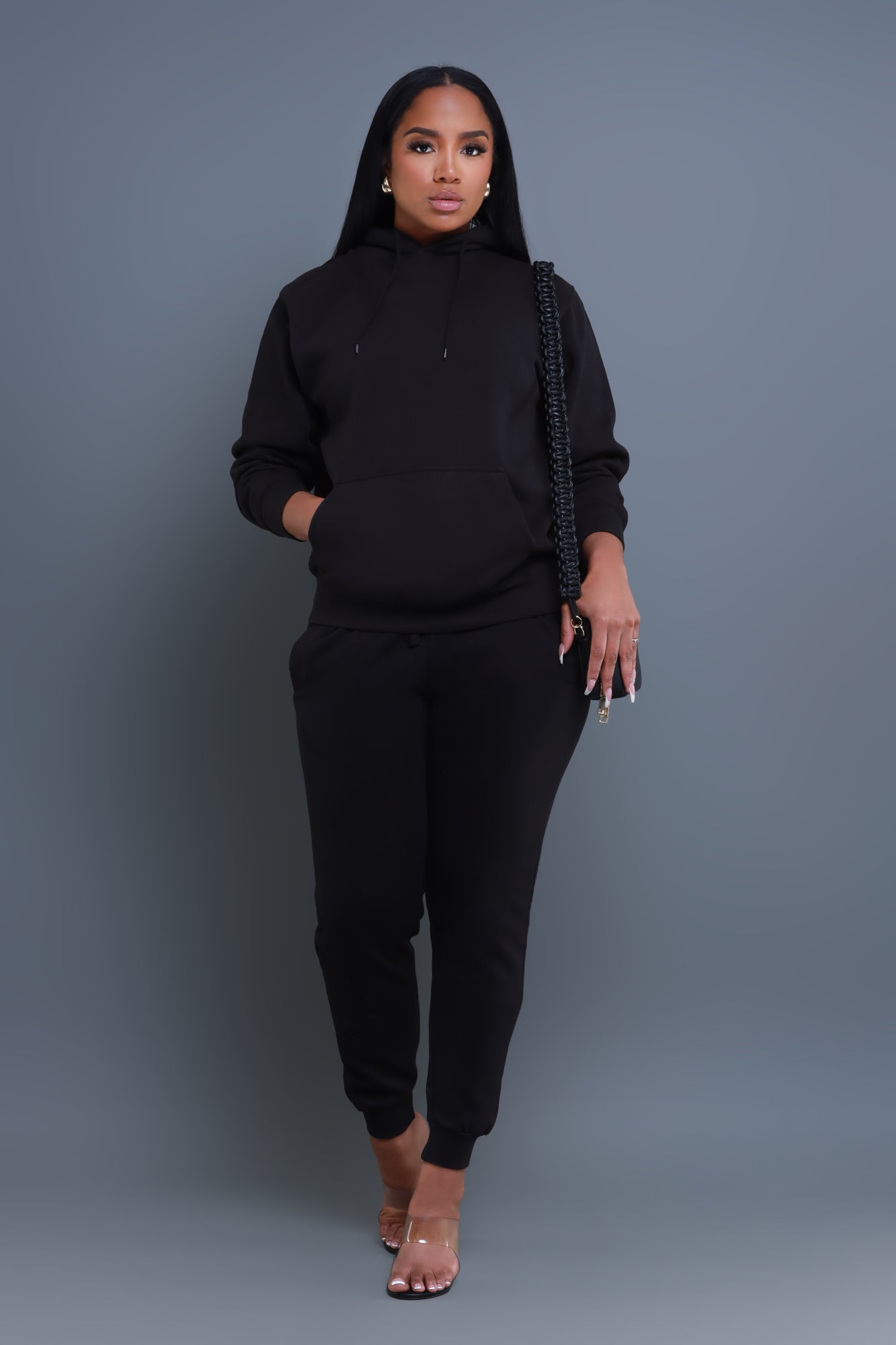 State Of Mind Hooded Jogger Set - Black - Swank A Posh