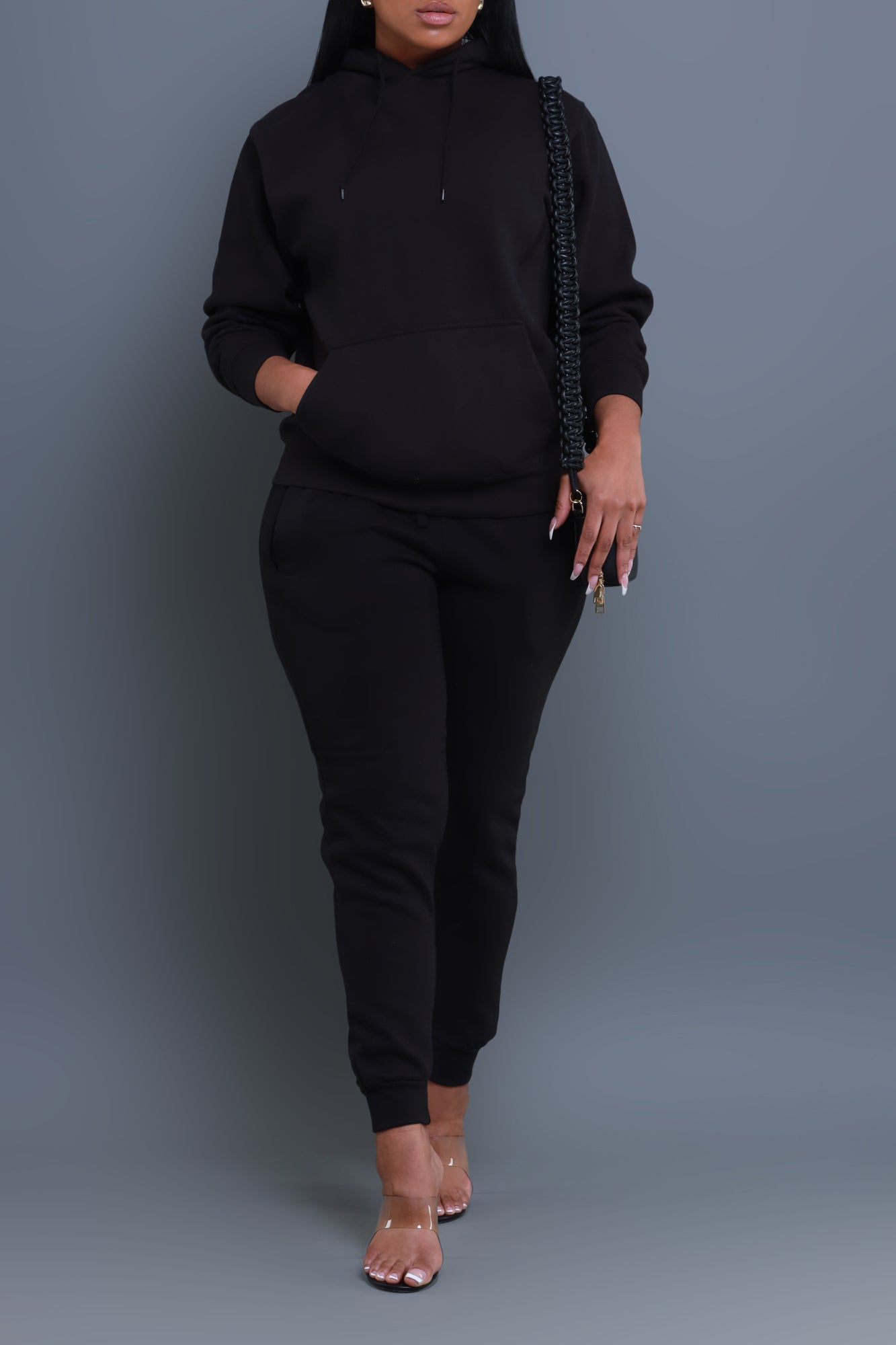 State Of Mind Hooded Jogger Set - Black - Swank A Posh