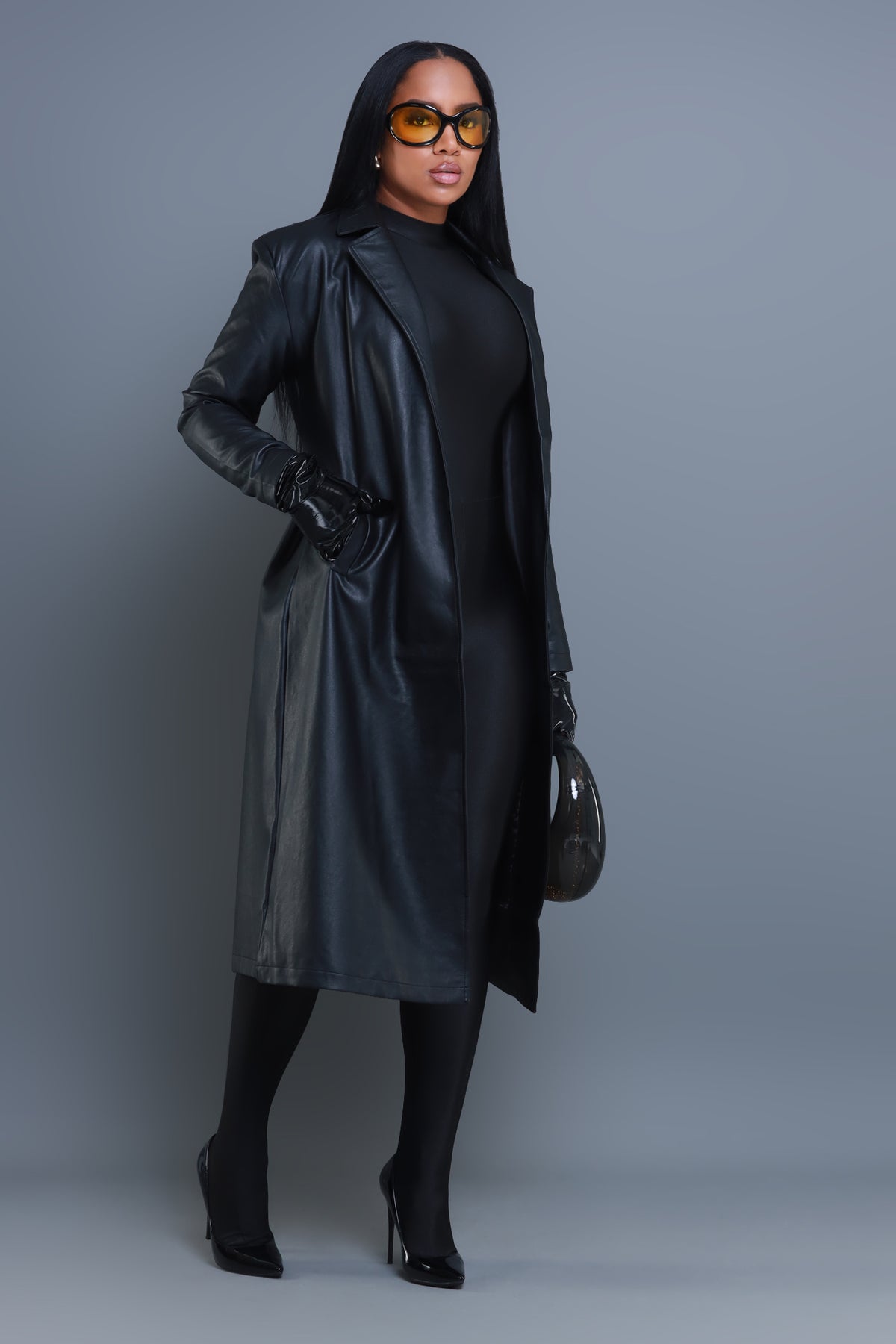 
              Blind Date Faux Leather Trenchcoat - Black - Swank A Posh
            