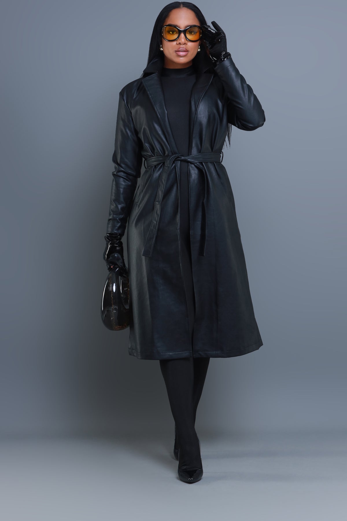 
              Blind Date Faux Leather Trenchcoat - Black - Swank A Posh
            