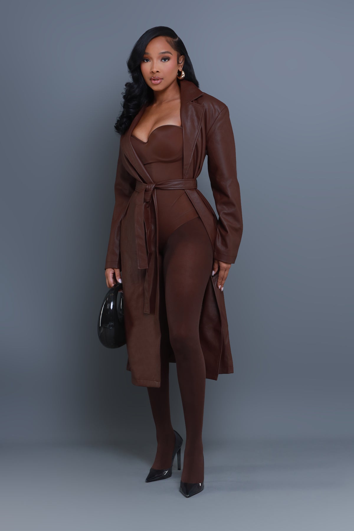 
              Blind Date Faux Leather Trenchcoat - Brown - Swank A Posh
            