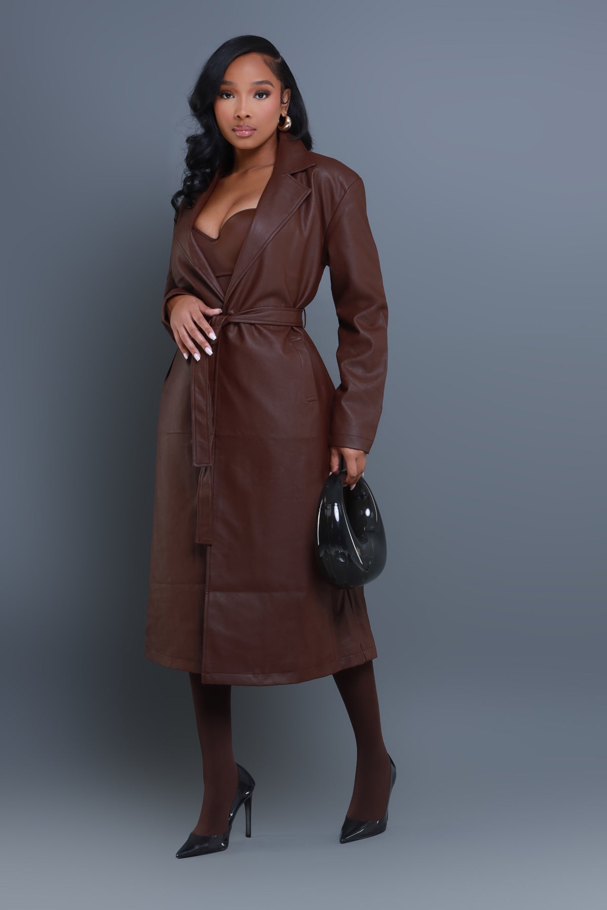 
              Blind Date Faux Leather Trenchcoat - Brown - Swank A Posh
            