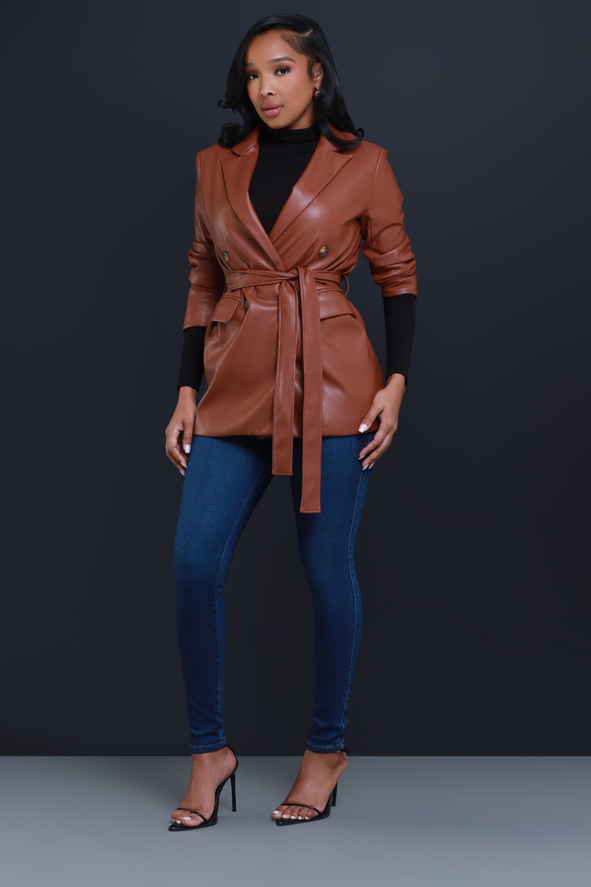 
              Vote On It Faux Leather Belted Jacket - Chocolate - Swank A Posh
            