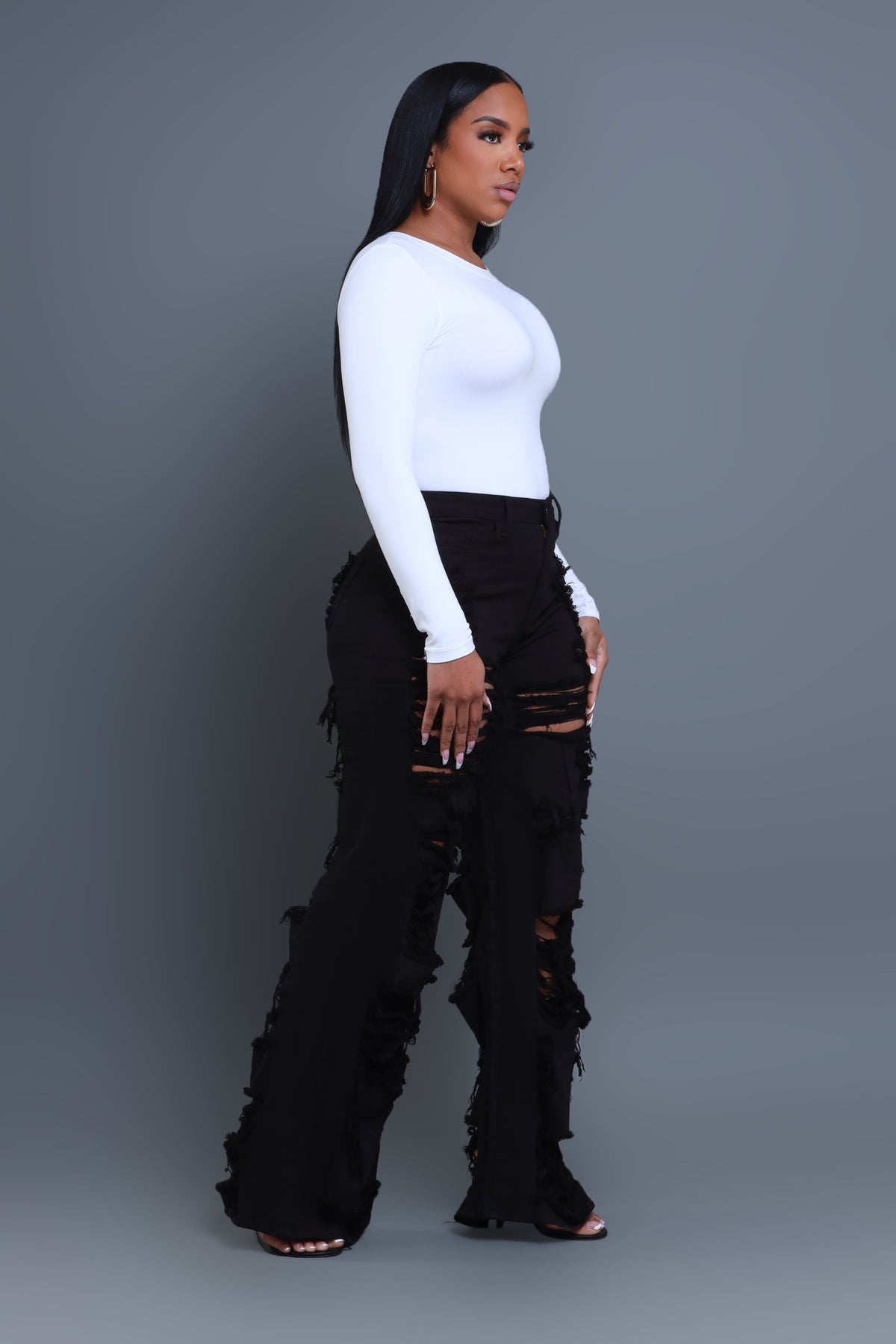 
              In Too Deep Ultra Distressed Bootcut Jeans - Black - Swank A Posh
            