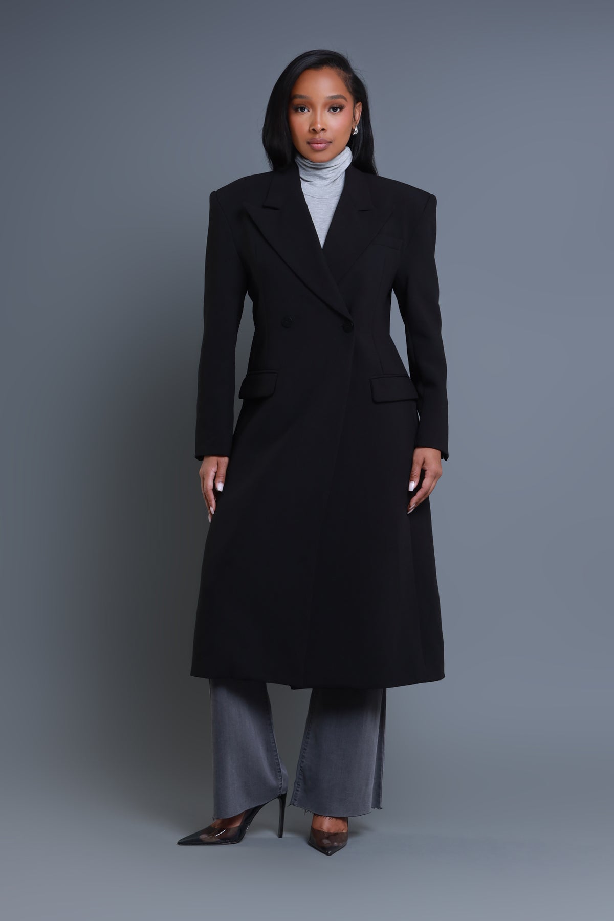 
              Take Notes Double Breasted Longline Coat - Black - Swank A Posh
            