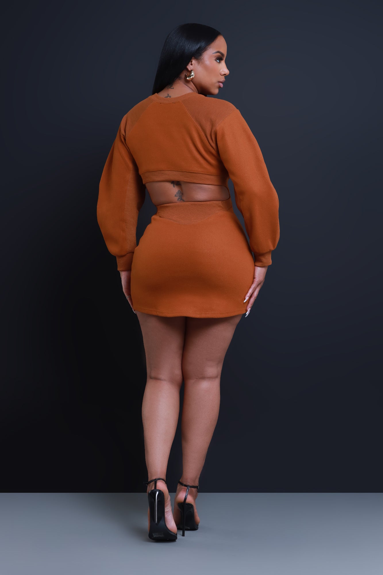 Not Falling Open Back Mini Dress - Brown Sugar - Swank A Posh