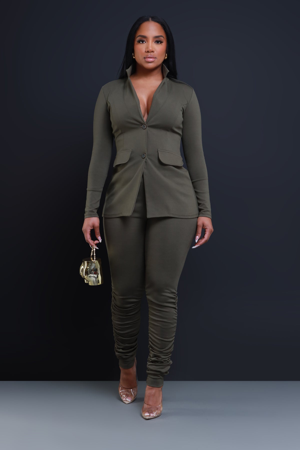 
              Now Or Never Ruched Leggings - Olive - Swank A Posh
            