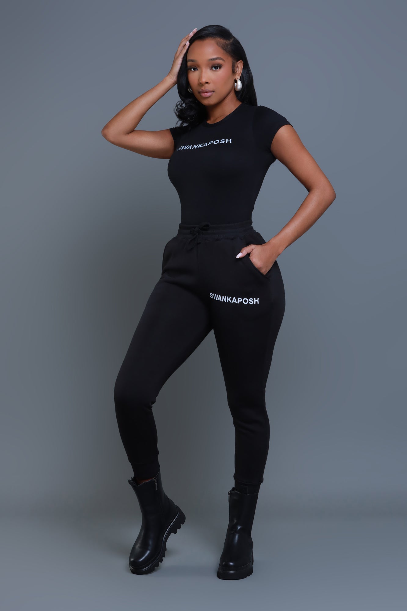 Swankaposh Logo Joggers - Black/White - Swank A Posh