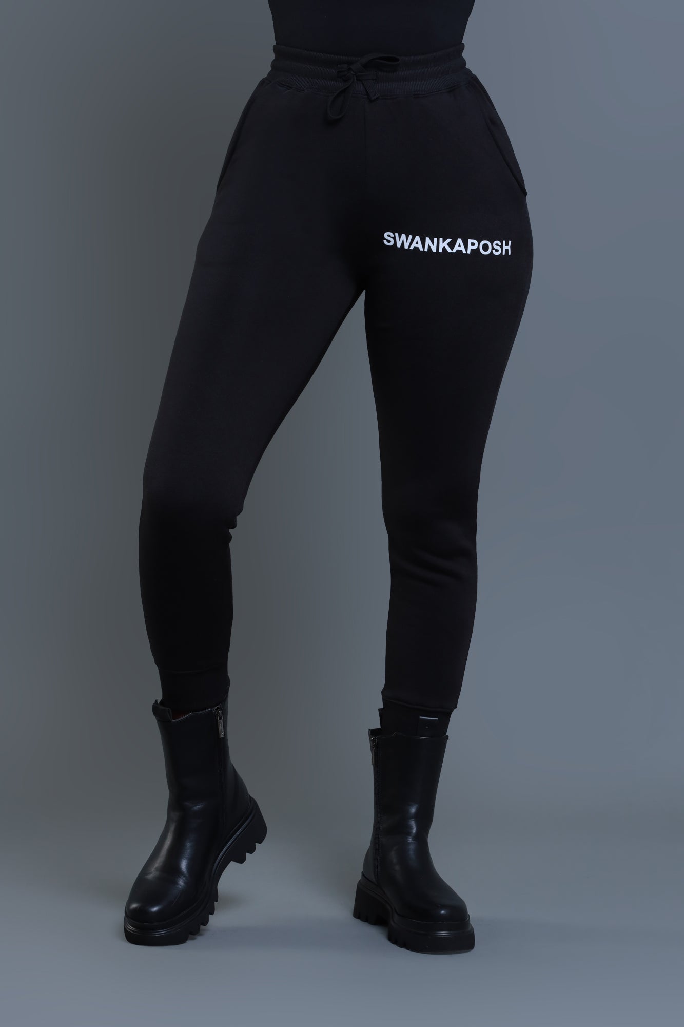 Swankaposh Logo Joggers - Black/White - Swank A Posh