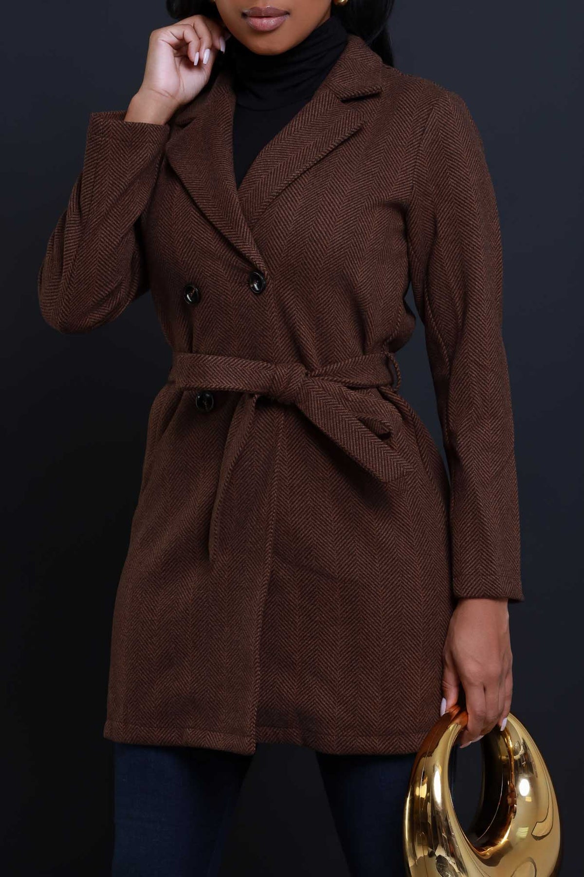 
              To The Future Wool Double Breasted Coat - Brown - Swank A Posh
            