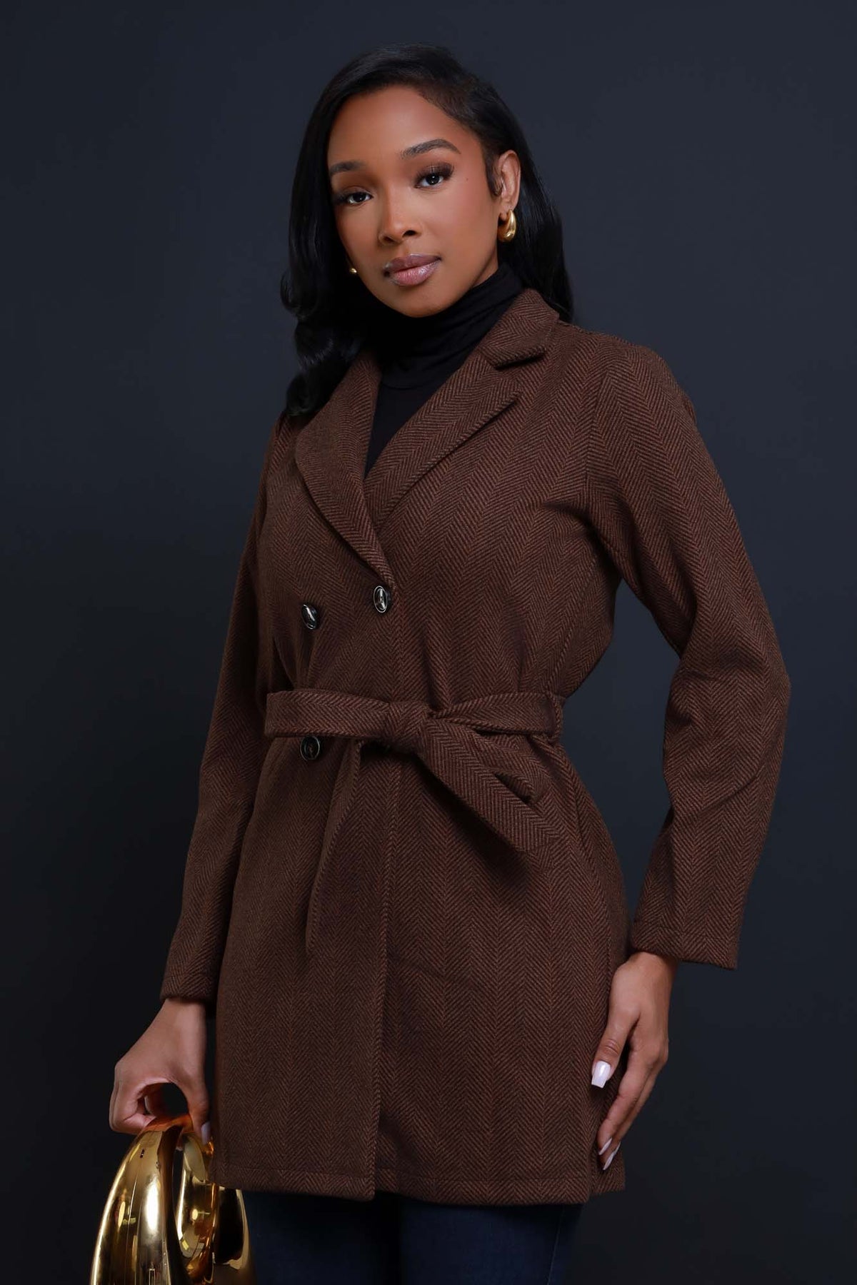 
              To The Future Wool Double Breasted Coat - Brown - Swank A Posh
            