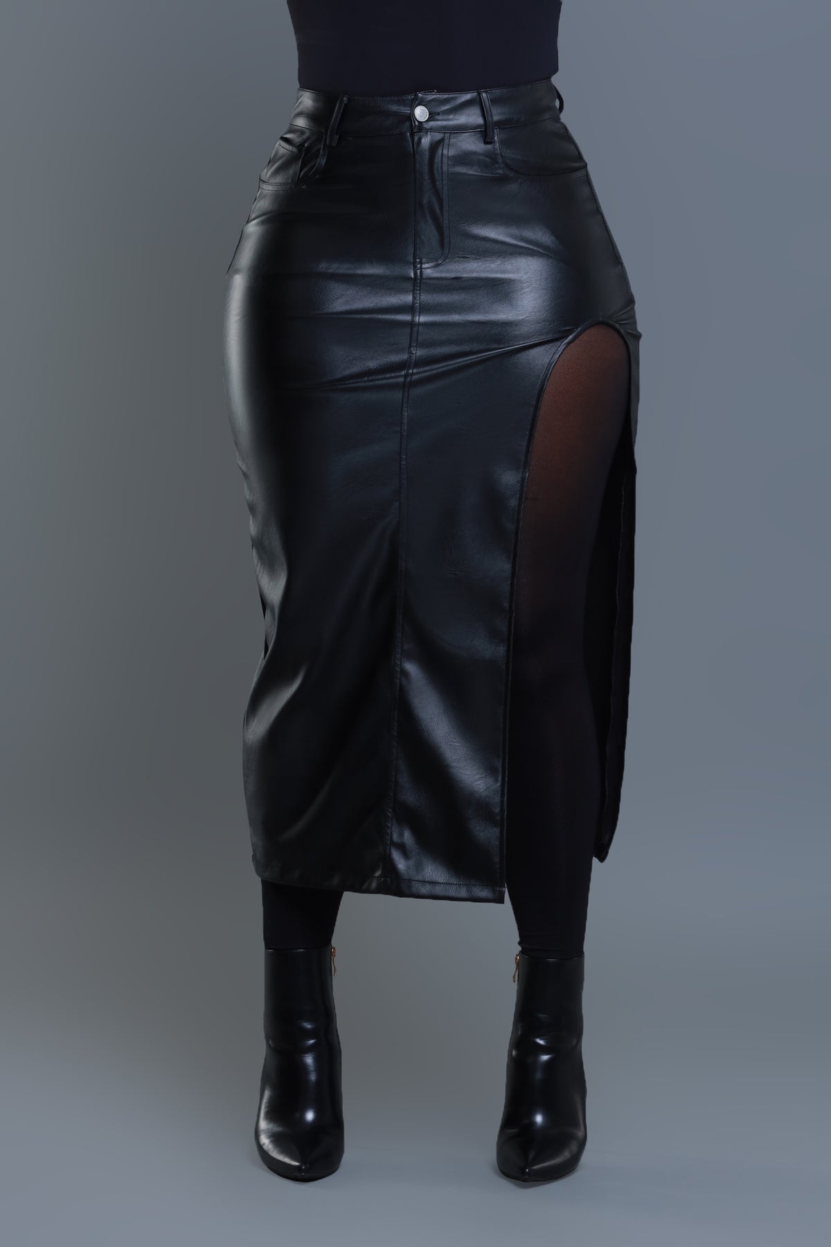 
              Night Owl Faux Leather High Cut Skirt - Black - Swank A Posh
            