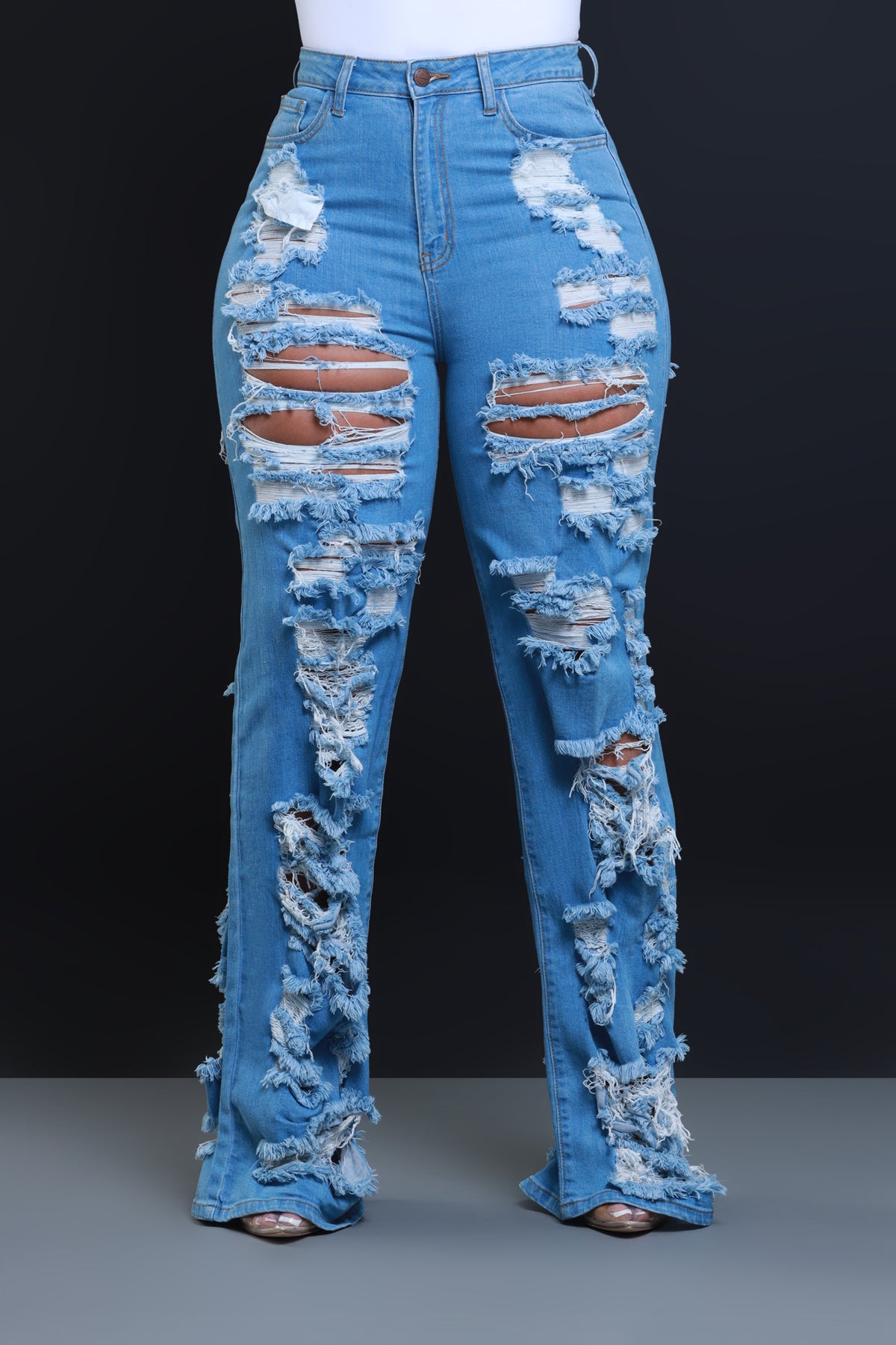 
              In Too Deep Ultra Distressed Bootcut Jeans - Medium Wash - Swank A Posh
            