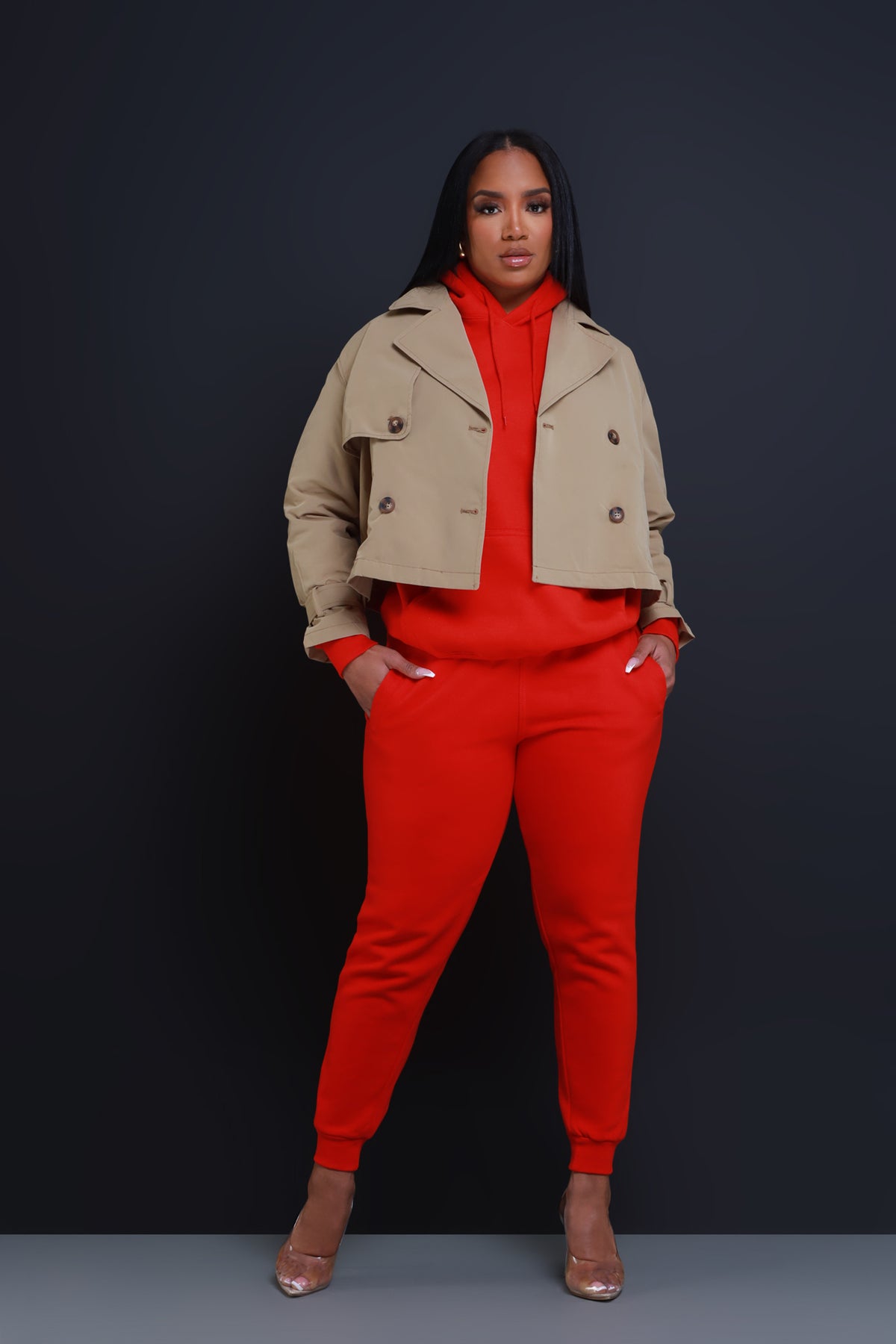 
              State Of Mind Hooded Jogger Set - Red - Swank A Posh
            