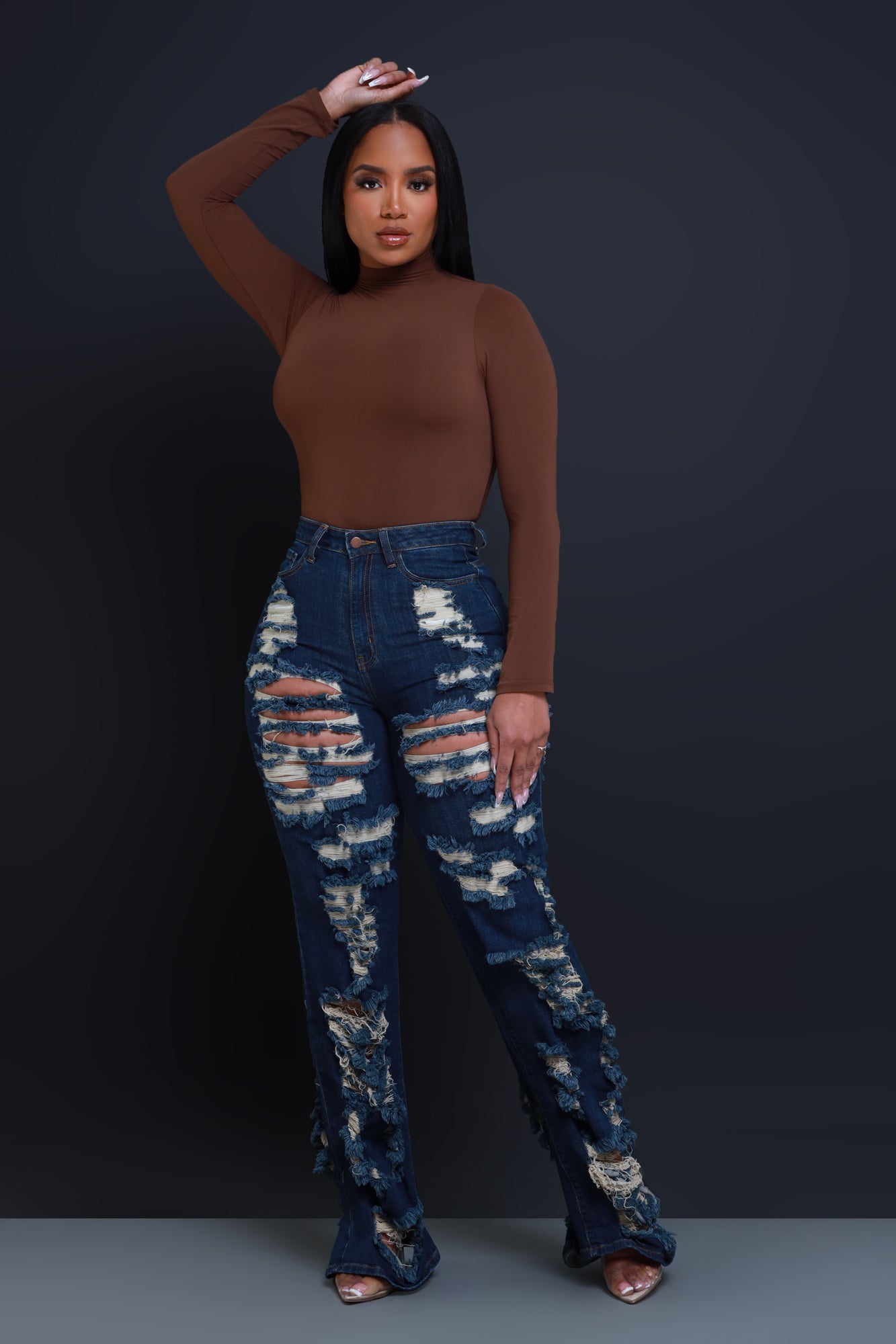 In Too Deep Ultra Distressed Bootcut Jeans - Dark Wash - Swank A Posh