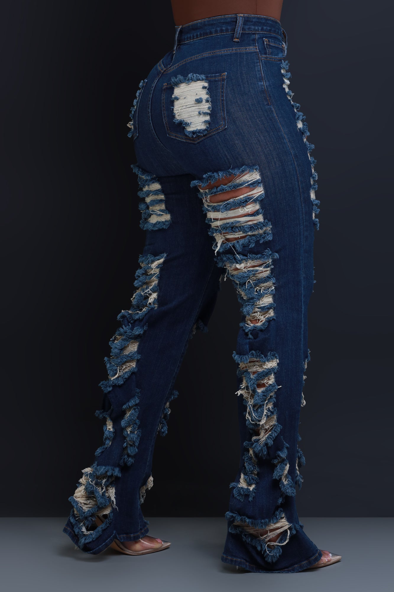 In Too Deep Ultra Distressed Bootcut Jeans - Dark Wash - Swank A Posh