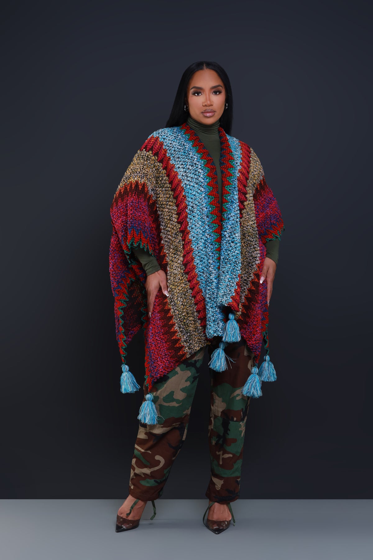 
              Here&#39;s The Thing Crochet Poncho - Light Blue Multicolor - Swank A Posh
            