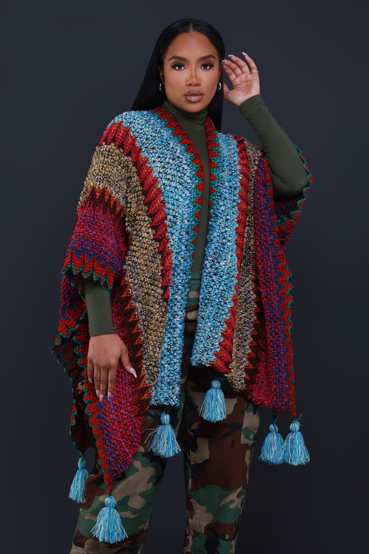 
              Here&#39;s The Thing Crochet Poncho - Light Blue Multicolor - Swank A Posh
            