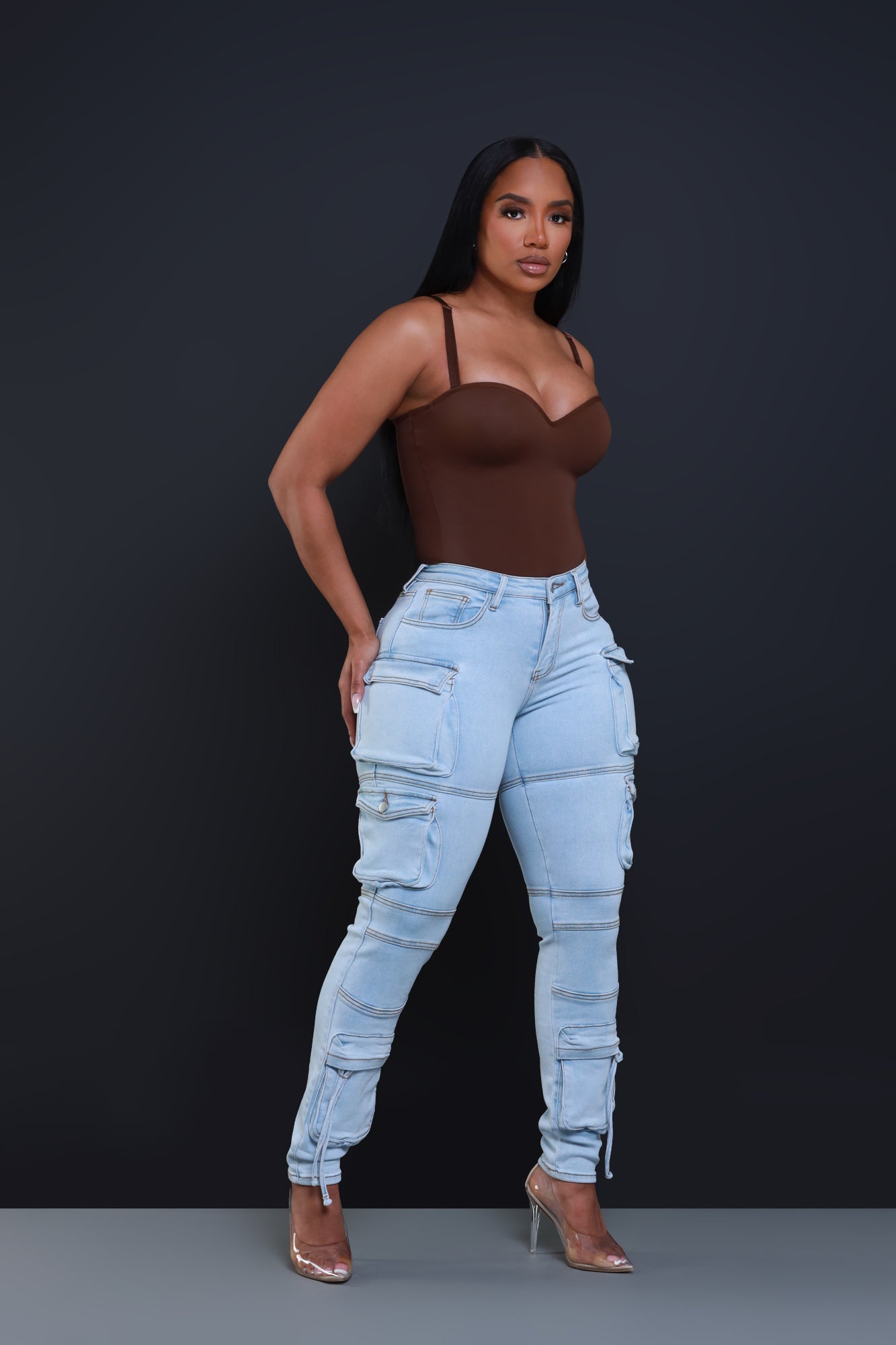 Having Fun Denim Cargo Skinny Jeans - Light Wash - Swank A Posh