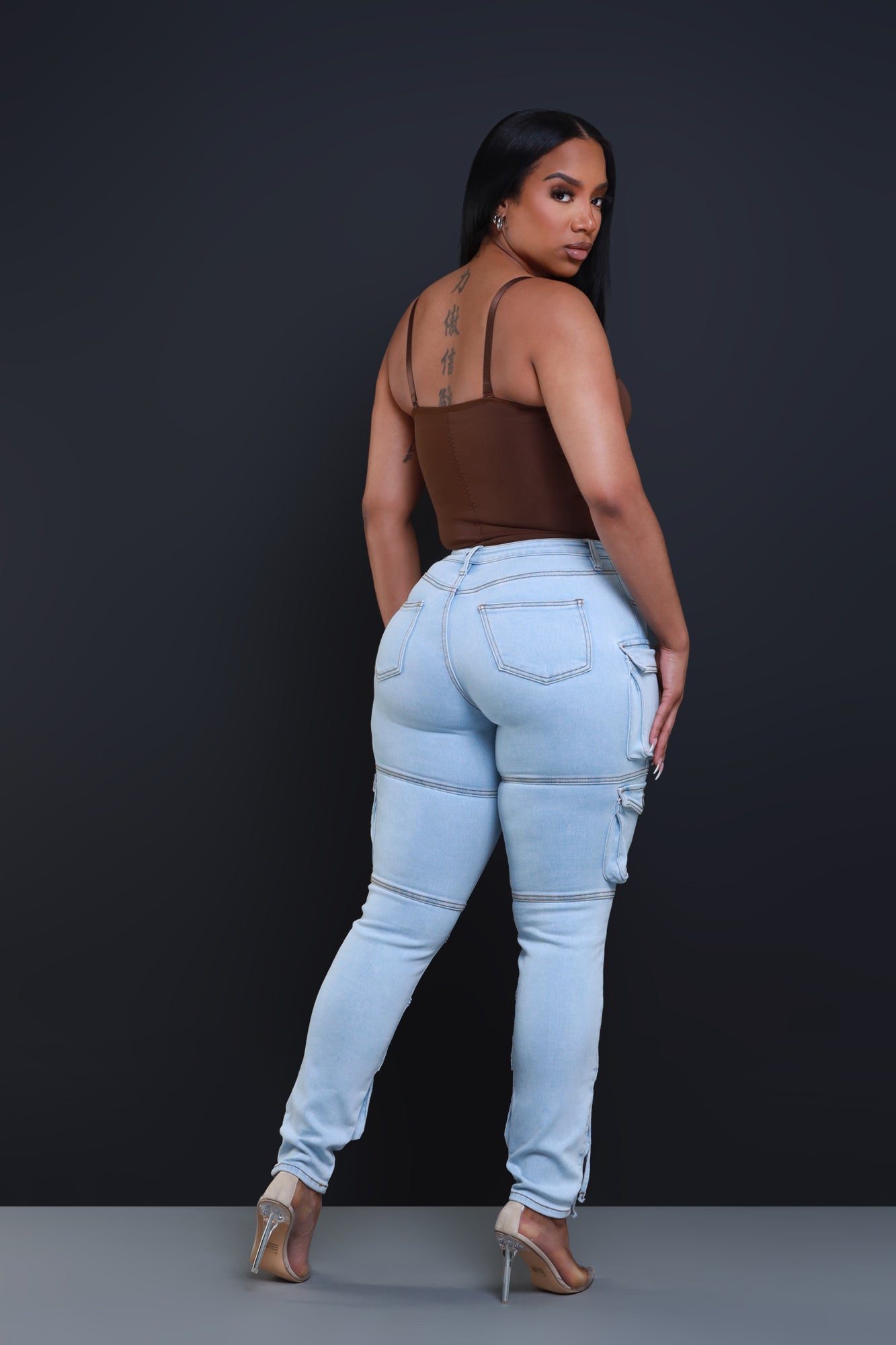 Having Fun Denim Cargo Skinny Jeans - Light Wash - Swank A Posh