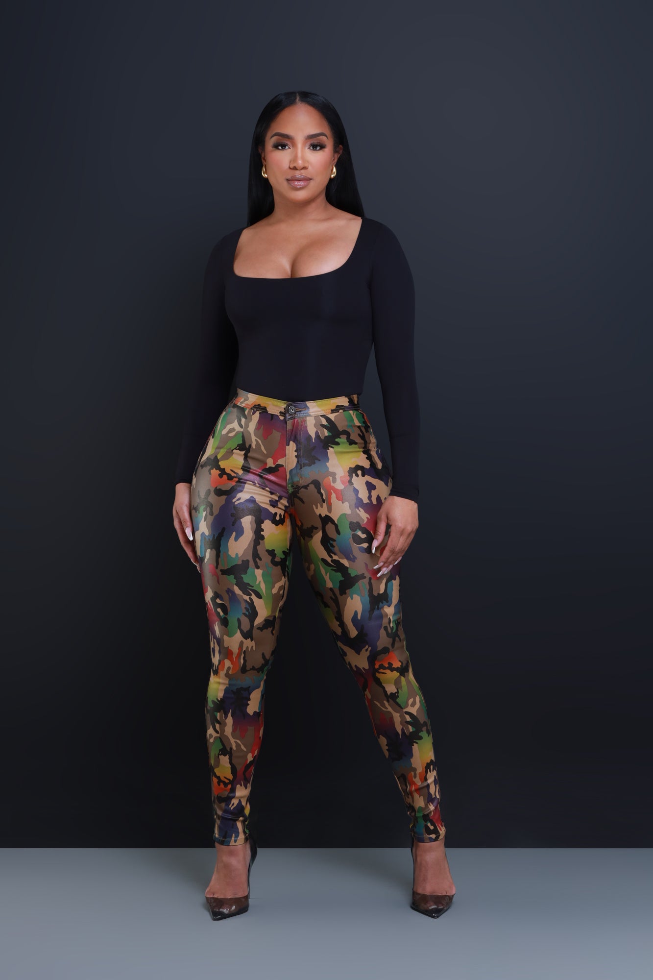 $1 JEANS SIZE SMALL ONLY‼️ Can't Survive Faux Leather High Rise Pants - Olive Camo - Swank A Posh